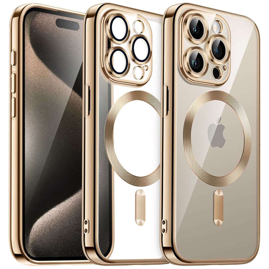 Zadné strany Alogy pre Apple iPhone 15 Pro Glamour Slim zlaté puzdro + Tvrdené sklo Alogy pre Apple iPhone 15 Pro, iPhone 15 1 ks.