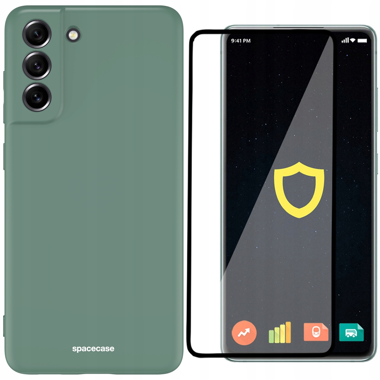 Spacecáza Späť na Galaxy S21 Fe Silikón Green + Spacecázové temperované sklo pre Samsung Galaxy S21 Fe