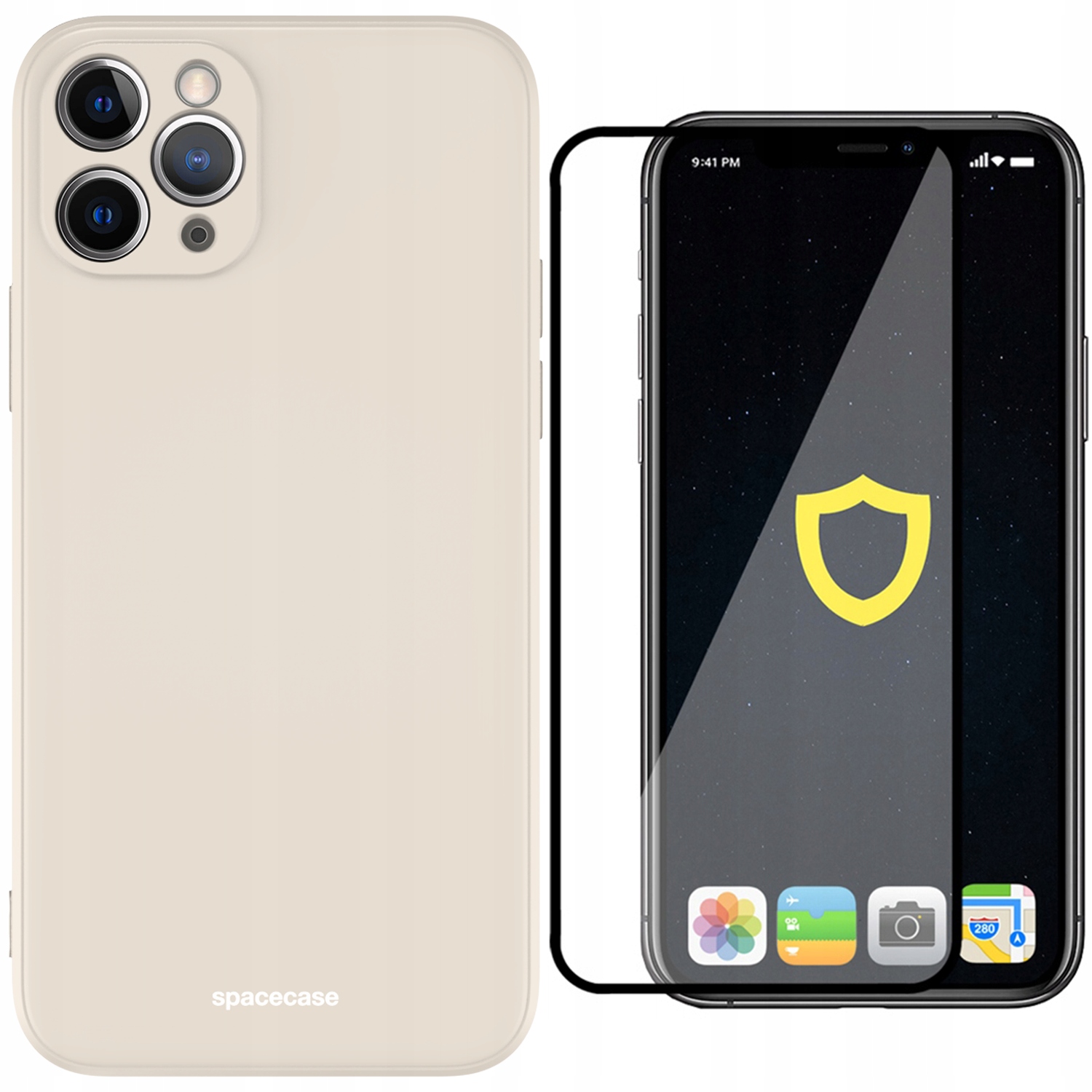 Spacecázový chrbát pre silikónový krém iPhone 11 Pro Silikone + Spacecázové temperované sklo pre Apple iPhone X / XS / 11 Pro