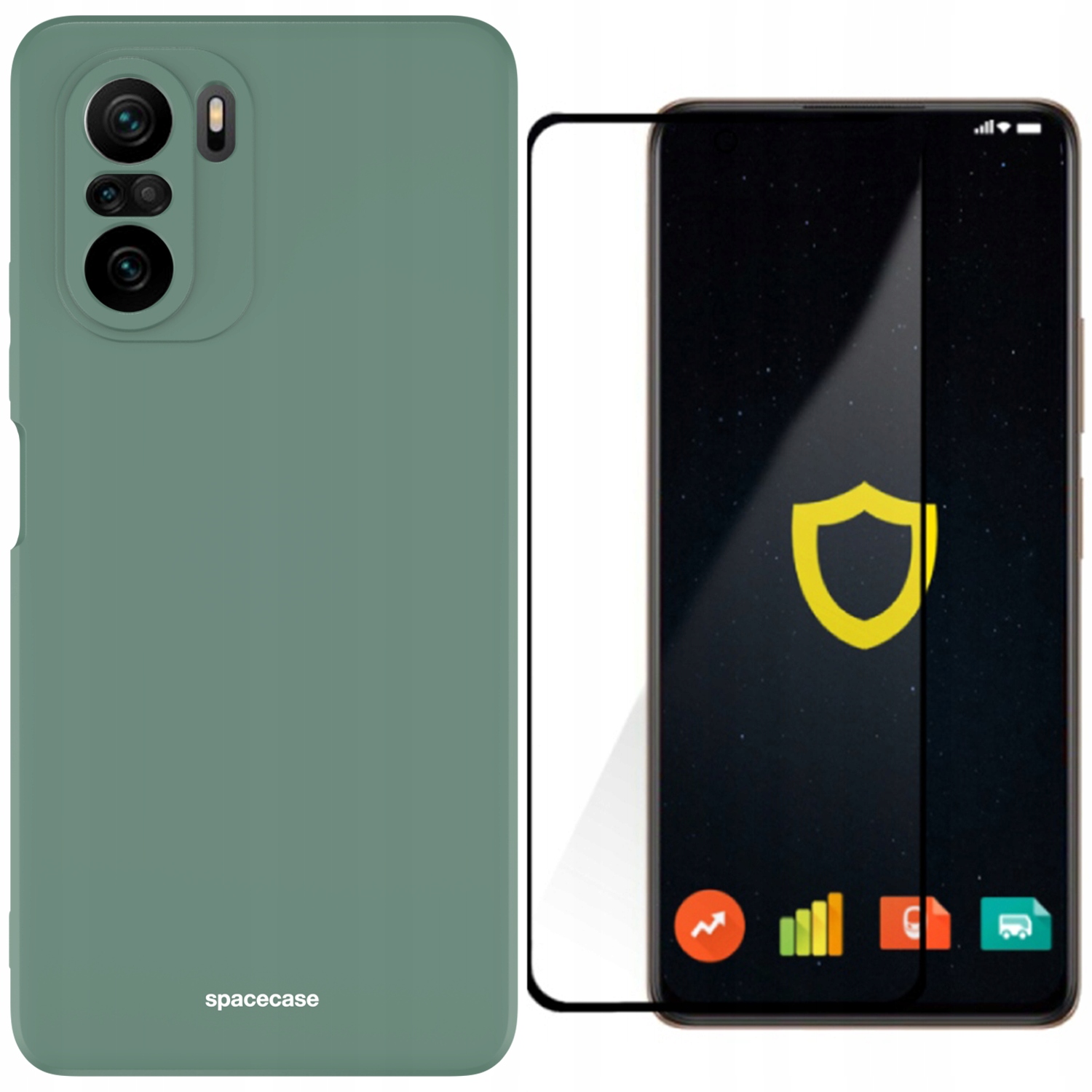 Spacecáza Späť na POCO F3 / Mi 11i Silikón Green + Caseworld Temperované sklo pre Xiaomi POCO F3 / MI 11i