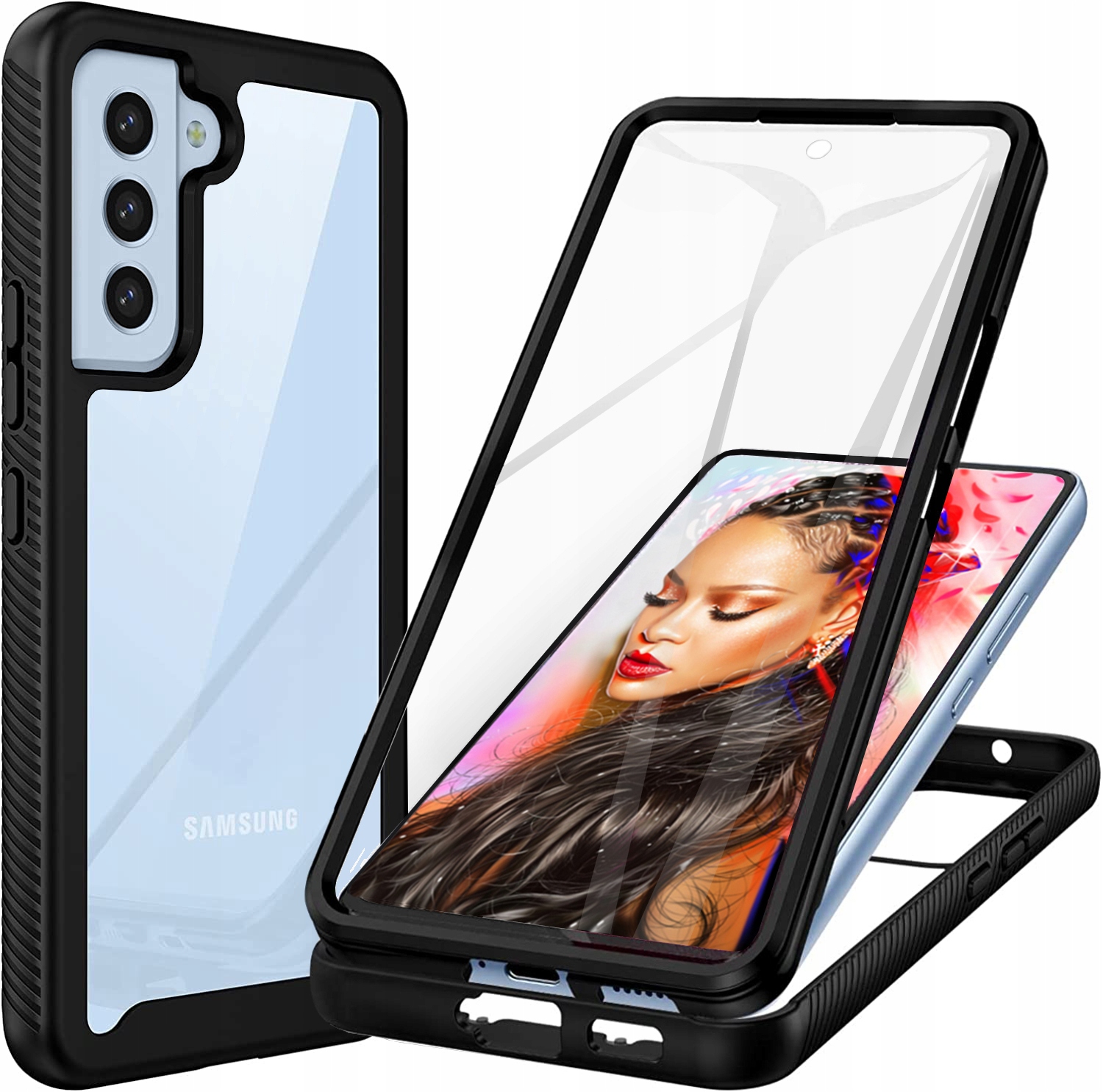 Obchodné puzdro Kryt predného zadného krytu pre Samsung Galaxy S21 Fe 360 ° Armor puzdro Čierne