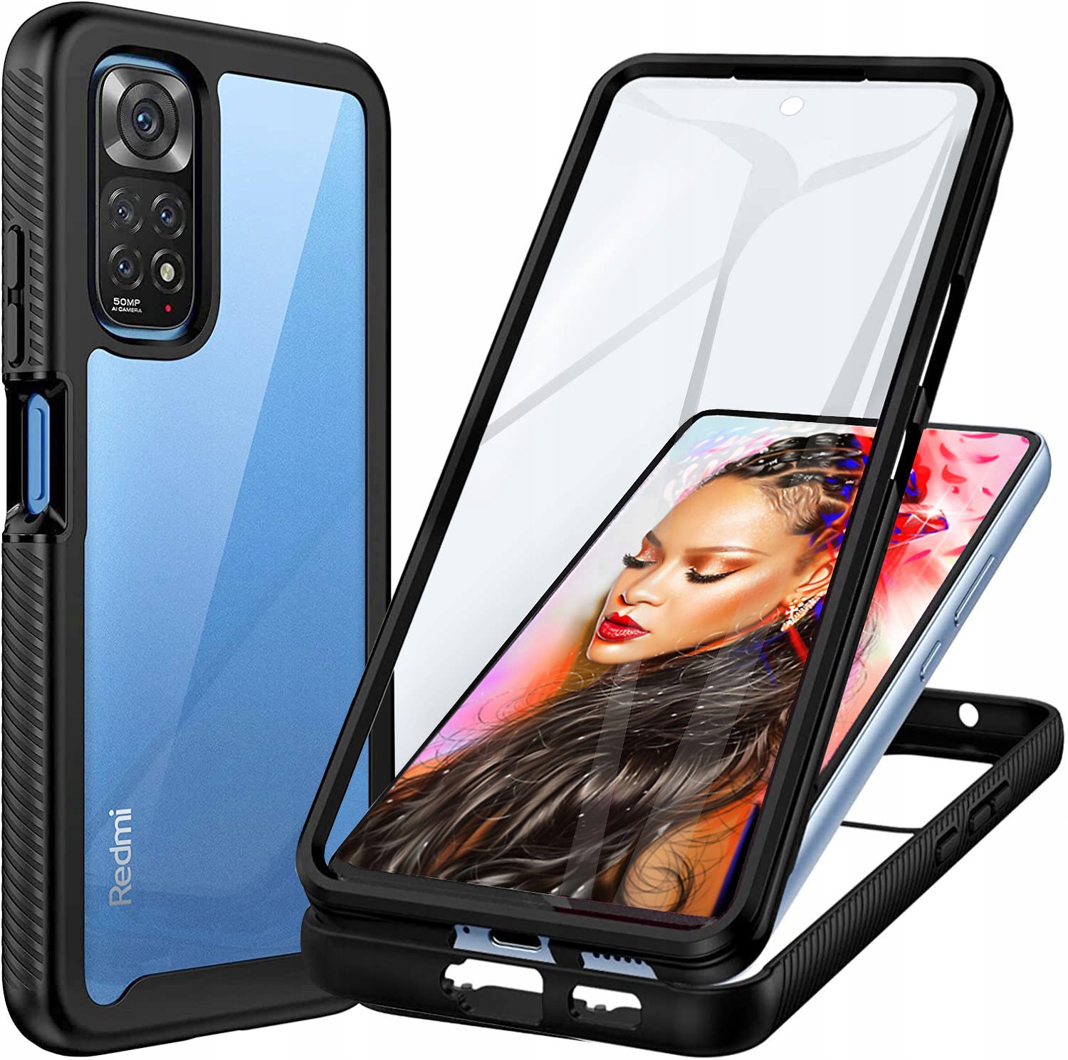 Obchodné puzdro Kryt predného zadného krytu pre Xiaomi Redmi Note 11/11S 360 ° Armor puzdro Čierne