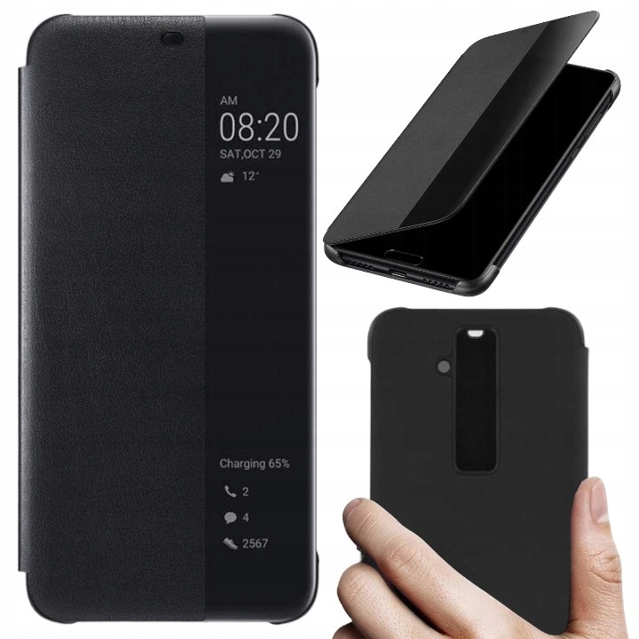 Puzdro s klapkovým obalom Case Cover Cover Cover Case pre Huawei Mate 20 Lite Smart View Case Black