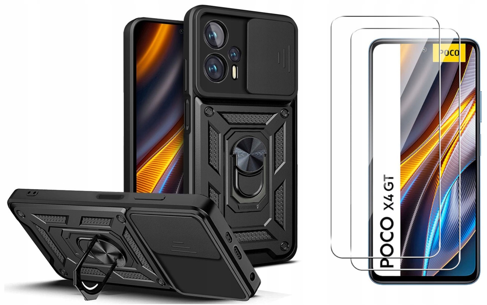Tech-protect späť na Xiaomi POCO x4 GT CAMSHLIELD BLACK + 2 × Flysell Temperované sklo pre Xiaomi POCO X4 GT
