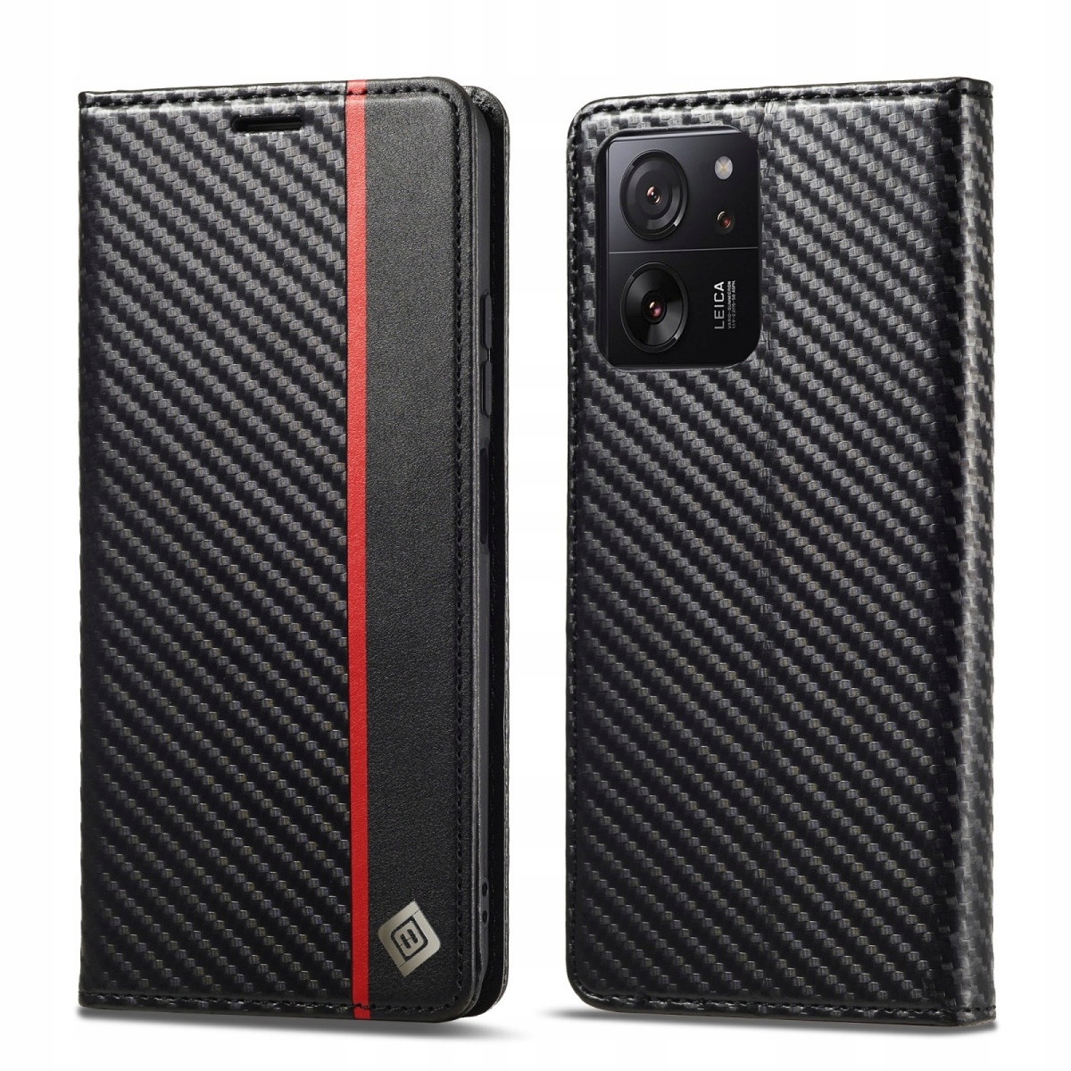 Flipové puzdro ST pre Xiaomi 13T / 13T Pro Carbon Fiber Wallet čierne