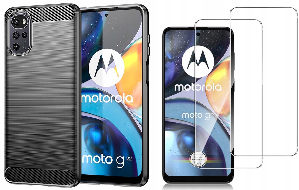 Flysell Back for Motorola Moto G22 uhlíková TPU čierna + 2 × Temperované sklo pre mletie pre Motorola Moto G22
