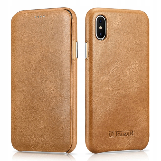 Puzdro na klapku iCarer pre iPhone x / xs zakrivená hrana vintage hnedá