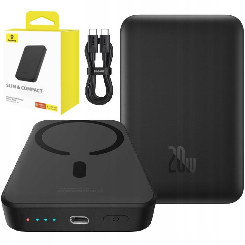 Baseus Powerbank 5000 mAh čierna + Baseus ORGANIZÉR KÁBLOV Páska na suchý zips Velcro 50CM