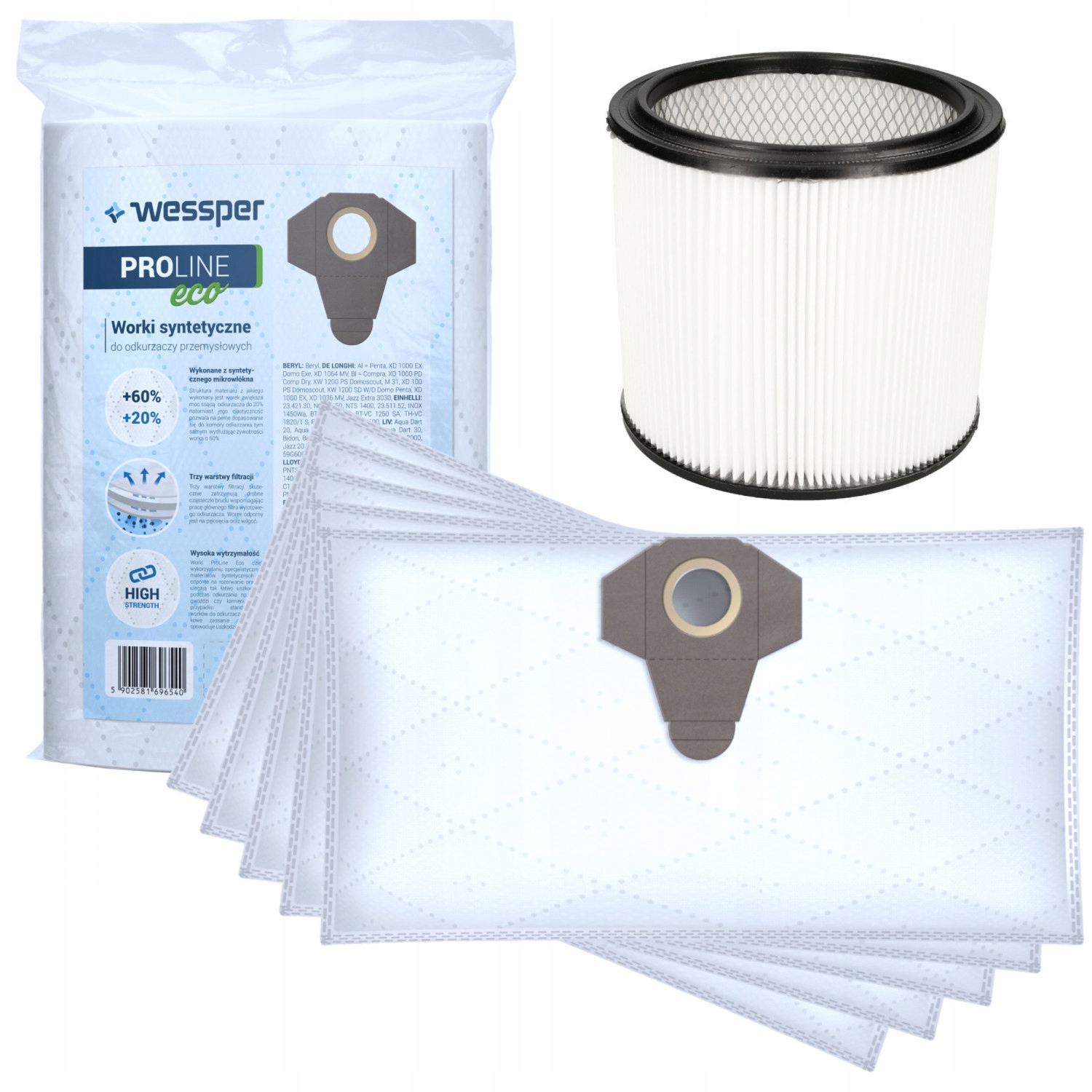 Vrecko, sáčok do vysávača - Syntetický vákuový čistič vrecka IZ-L4S 5 ks + filter pre vysávač EKB 05-0062-10_s Fits Parkside