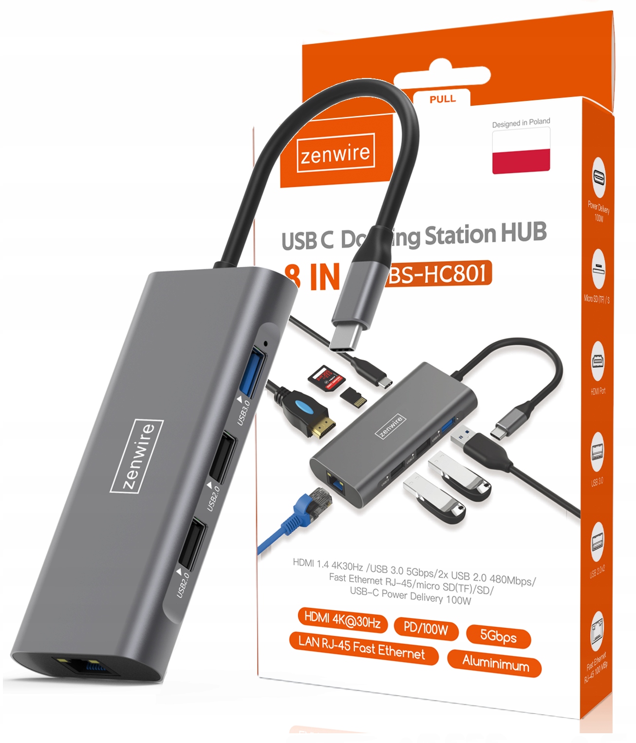Zenwire HUB ADAPTÉR USB-C 9IN1 HDMI 4K Ethernet dokovacia stanica