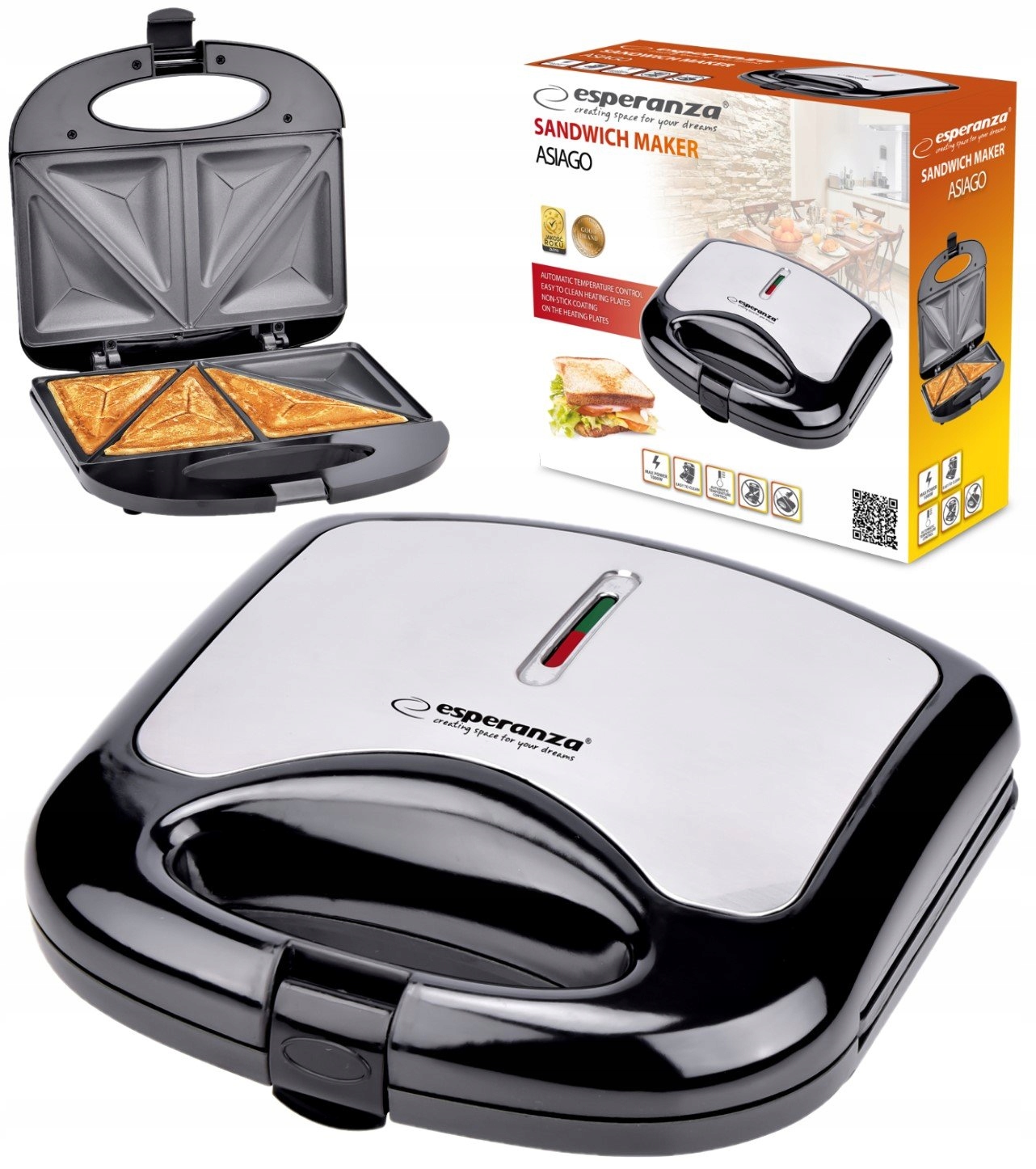 Hriankovač Esperanza SANDWICH Hriankovač strieborný/sivý 1000 W