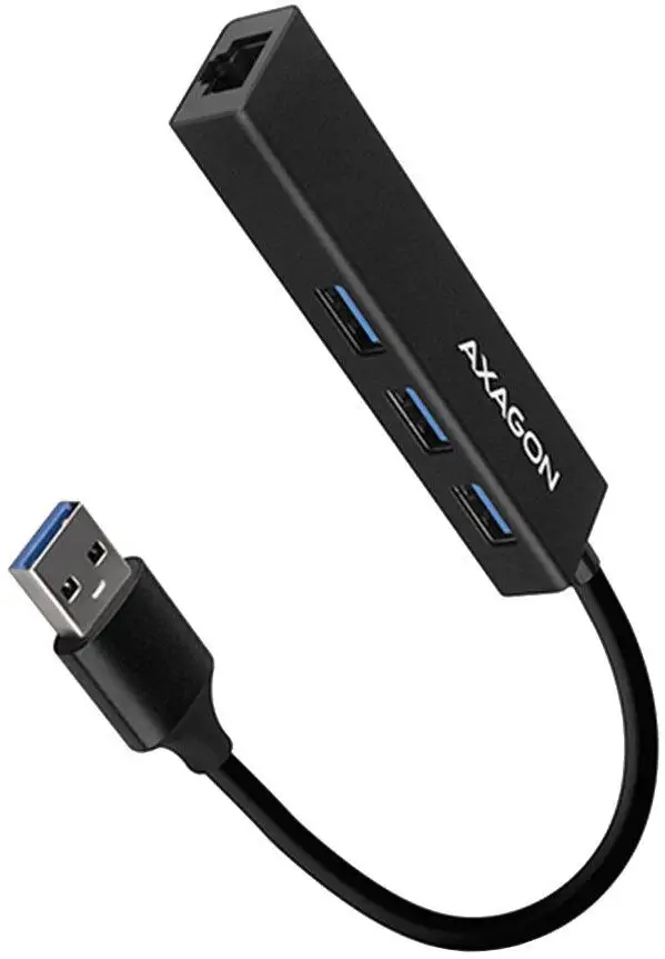 AXAGON HMA-GL3A, USB 3.2 Gen 1 hub, 3x USB-A + Gigabit Ethernet porty, kovový, USB-A kábel 20 cm