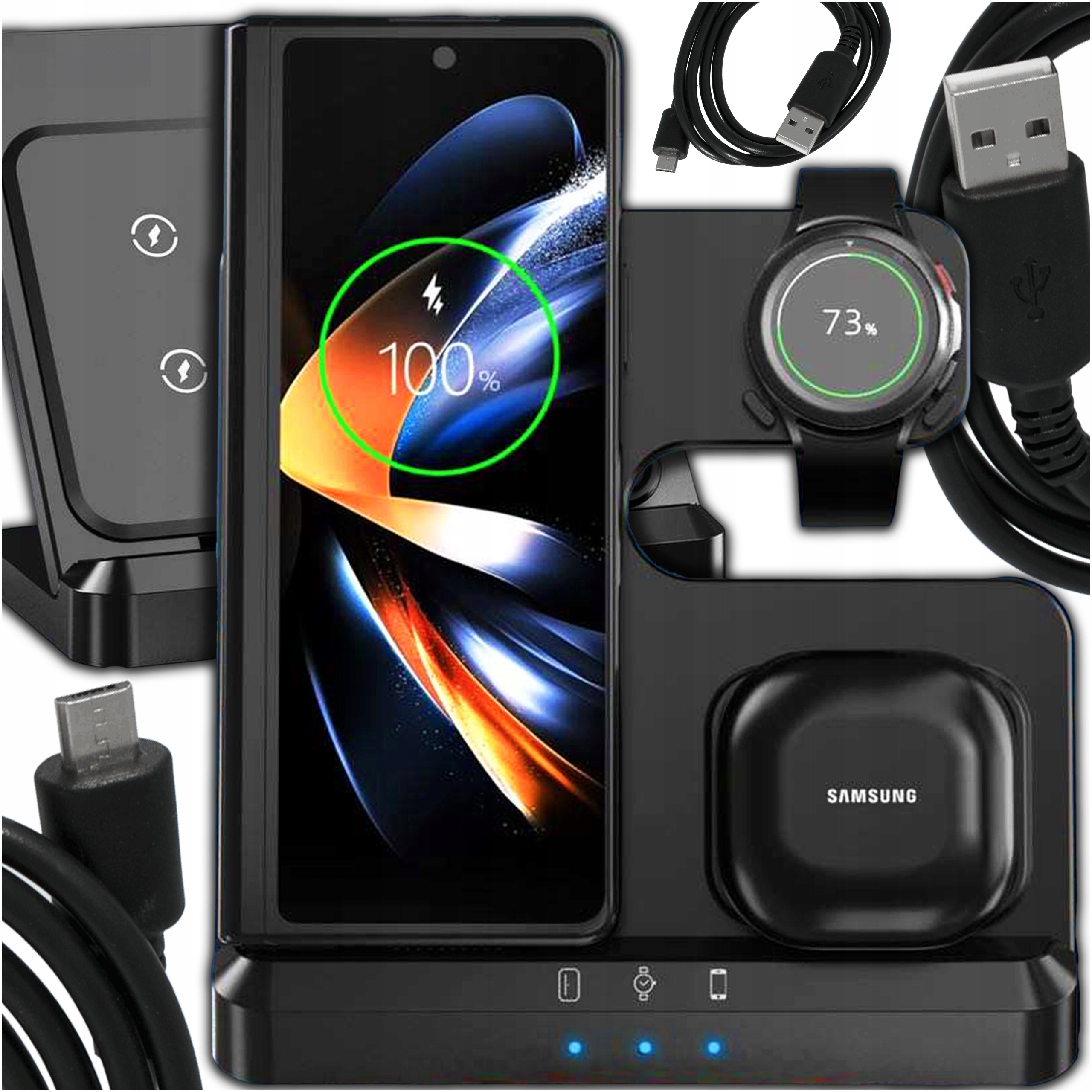 Slayo 3000 mA indukčná nabíjačka + USB A USB C KÁBEL ČIERNA
