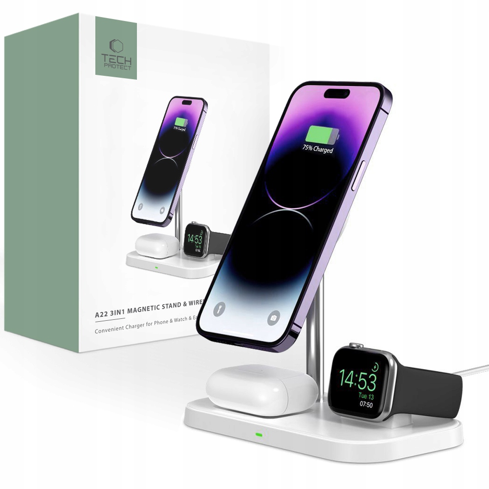 Indukčná nabíjačka Tech-protect QI15W-A22 3000 mA, biela