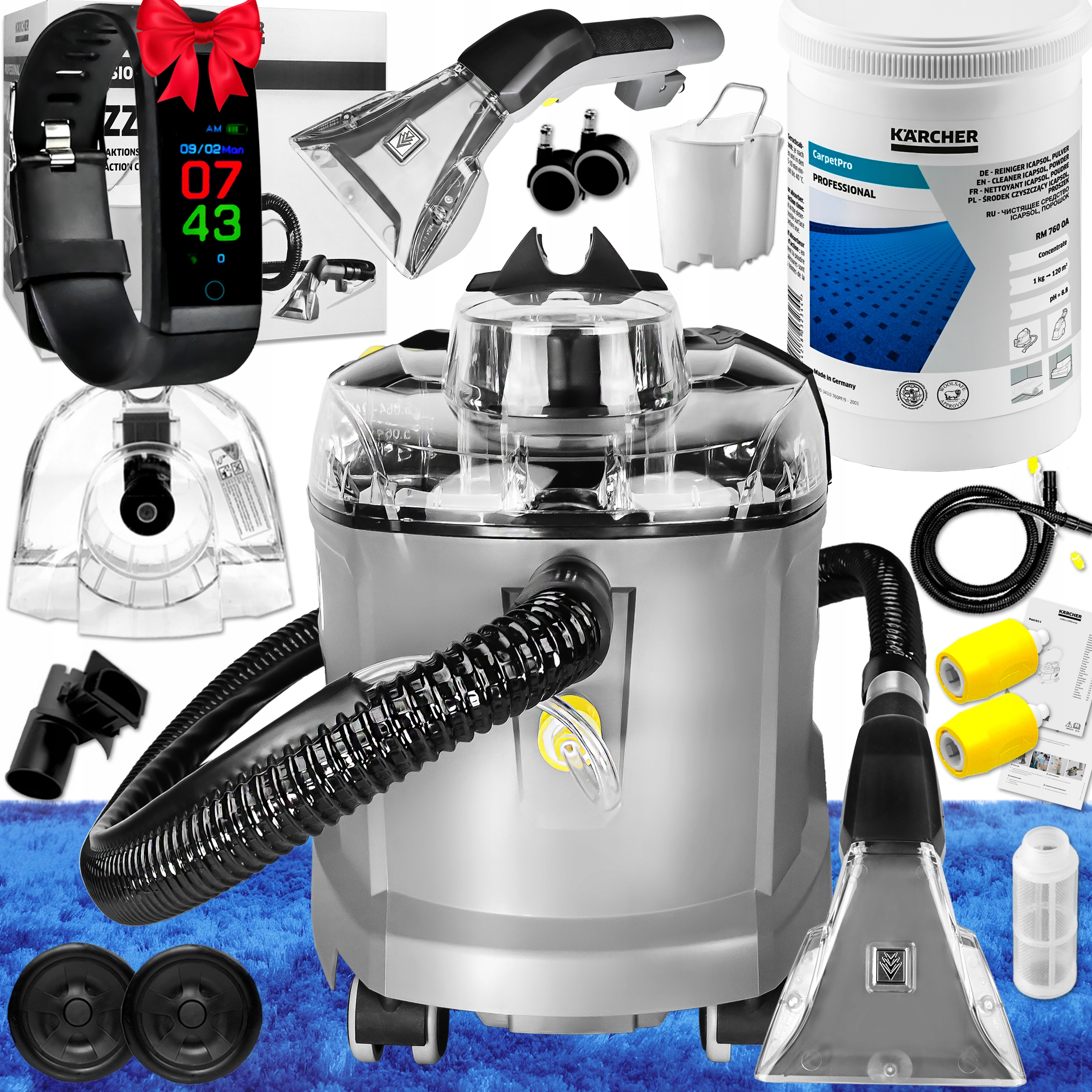 Odchádzajúce vysávač Kärcher Puzzi 8/1 C 1200 W Striebro/šedý + pranie prášku Karcher 800g RM760 6.295-849.0