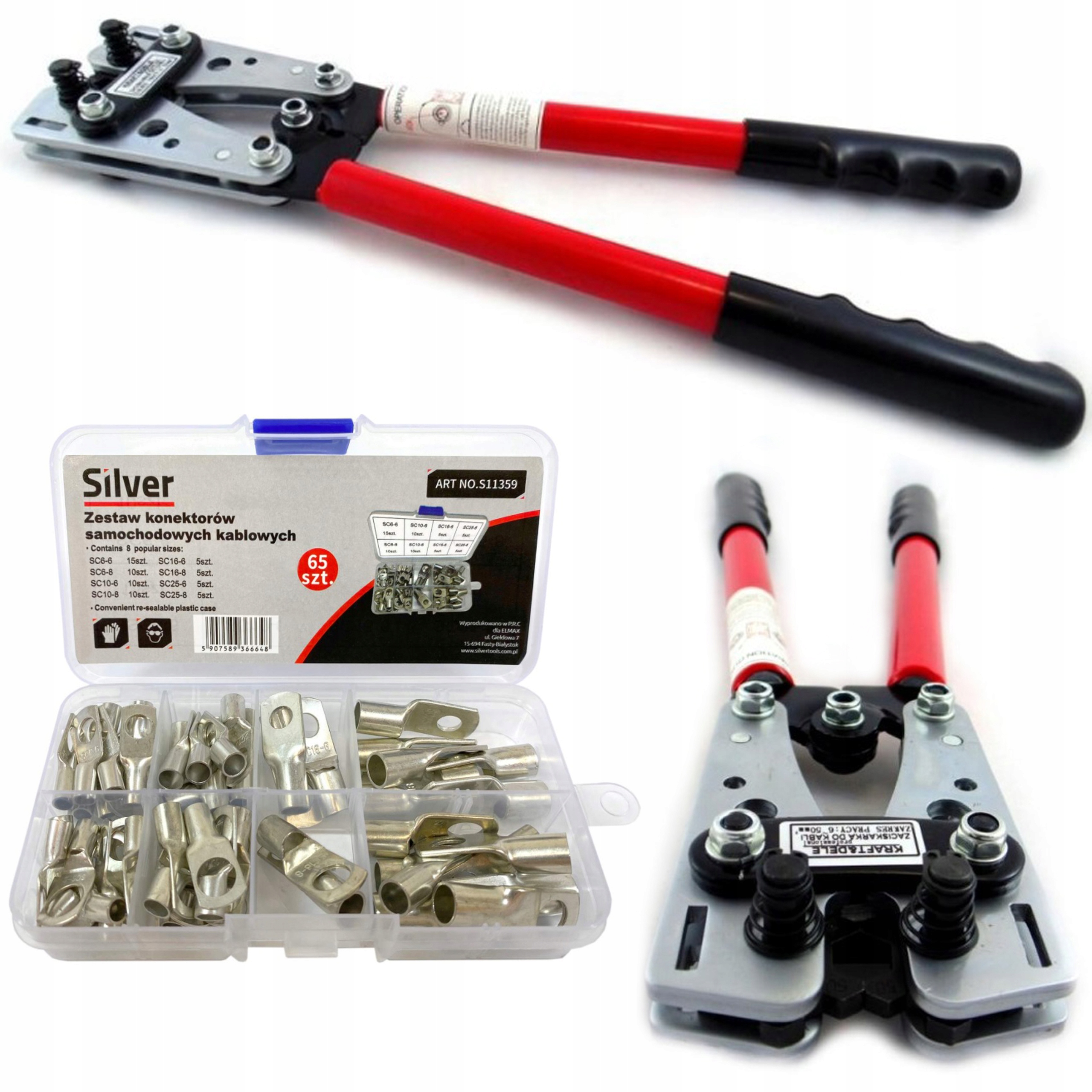 Krimpovací stroj Falon-Tech FT05165 6 mm² - 50 mm² + KONEKTORY SVORKY KÁBLOV 65 ks.