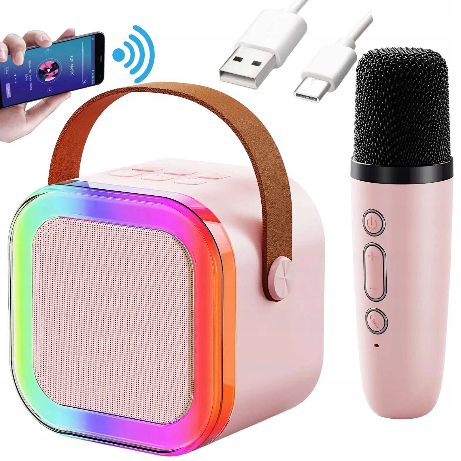 Bezdrôtový mikrofón KARAOKE KIT s RGB LED bluetooth reproduktorom