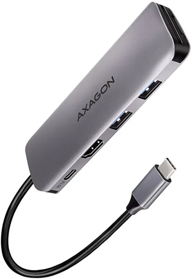 Multifunkčný rozbočovač AXAGON, USB 3.2 Gen 1, 2x USB-A, HDMI, SD/microSD, PD 100W
