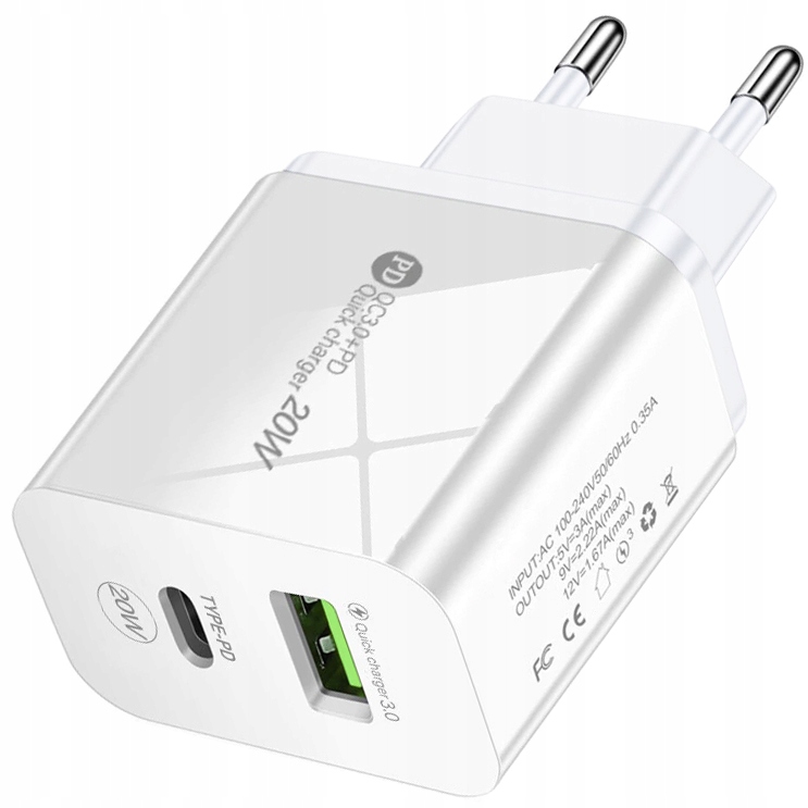 PD nabíjačka typu C + USB 3A 20W QC 3.0