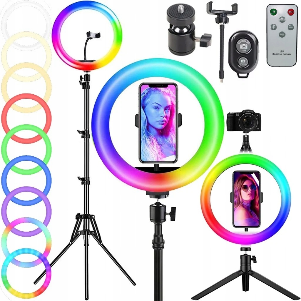LED PRSTEŇOVÁ RGB LAMPA SO STOJÍKOM NA SELFIE MAKEUP