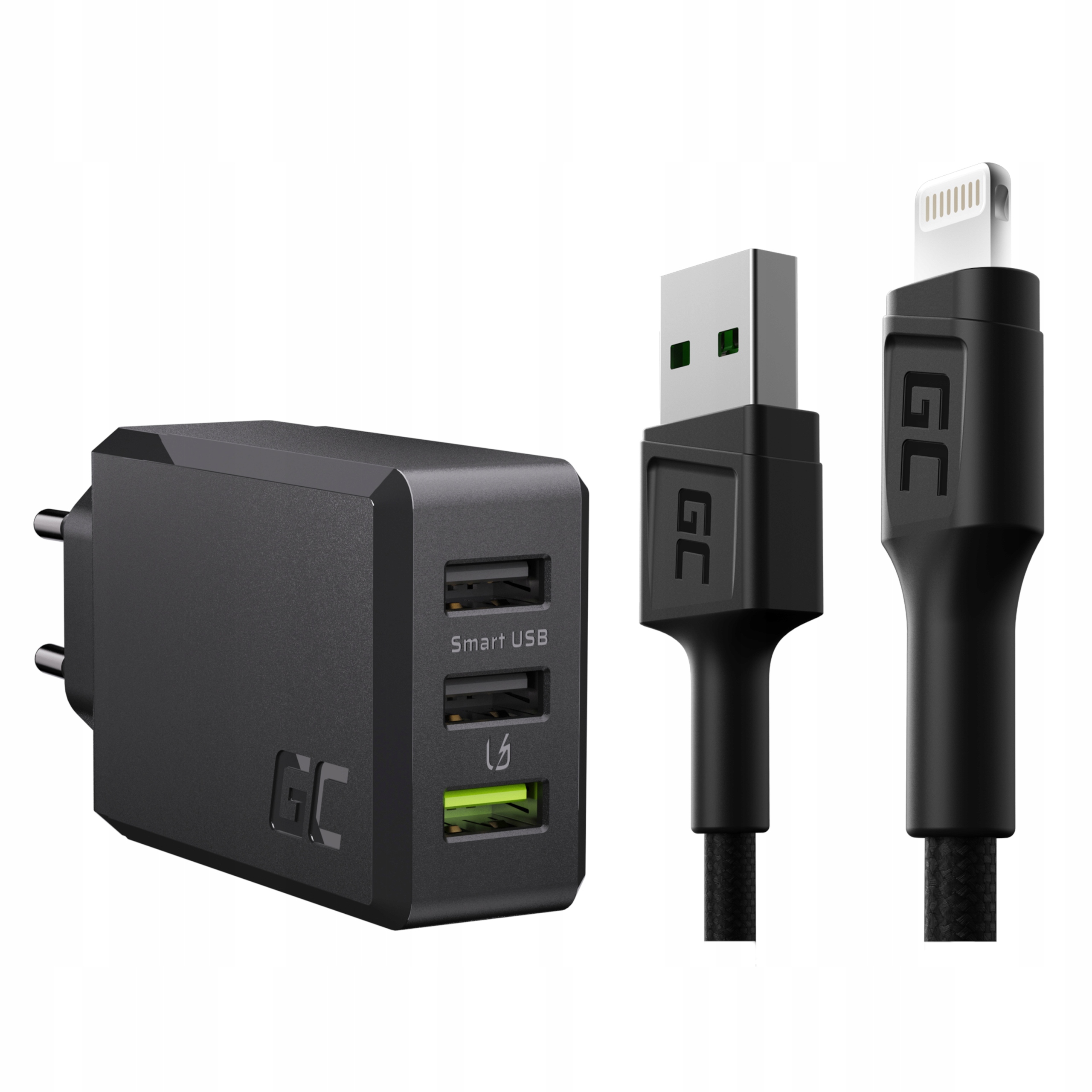 Sieťová nabíjačka 5903317227830 USB Universal 2400 má 5 V + USB kábel - Apple Lightning Green Cell 1,2 m