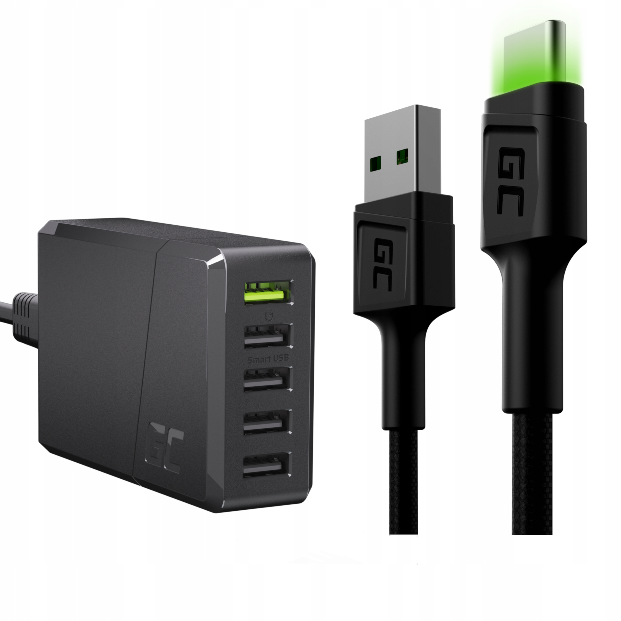 CharGC05 USB Network Charger 3000 má 5 V + USB kábel - zelená bunka USB typu C 1,2 m