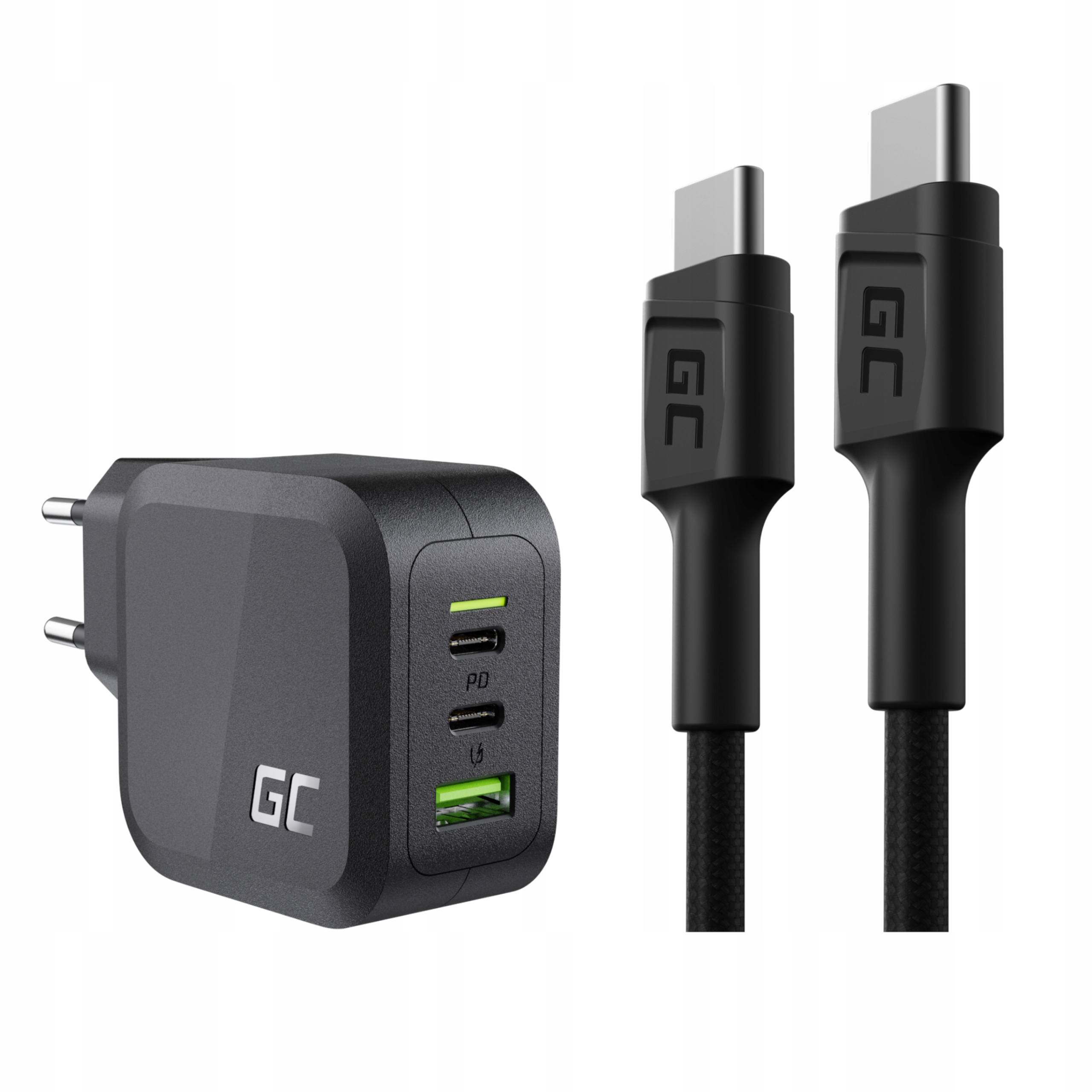 Zelená bunka Powergan 65W PD 3.0 QC 3,0 2XUSB-C 1XUSB-A + USB Kábel typu C-USB Typ C Green Cell 1,2 M.