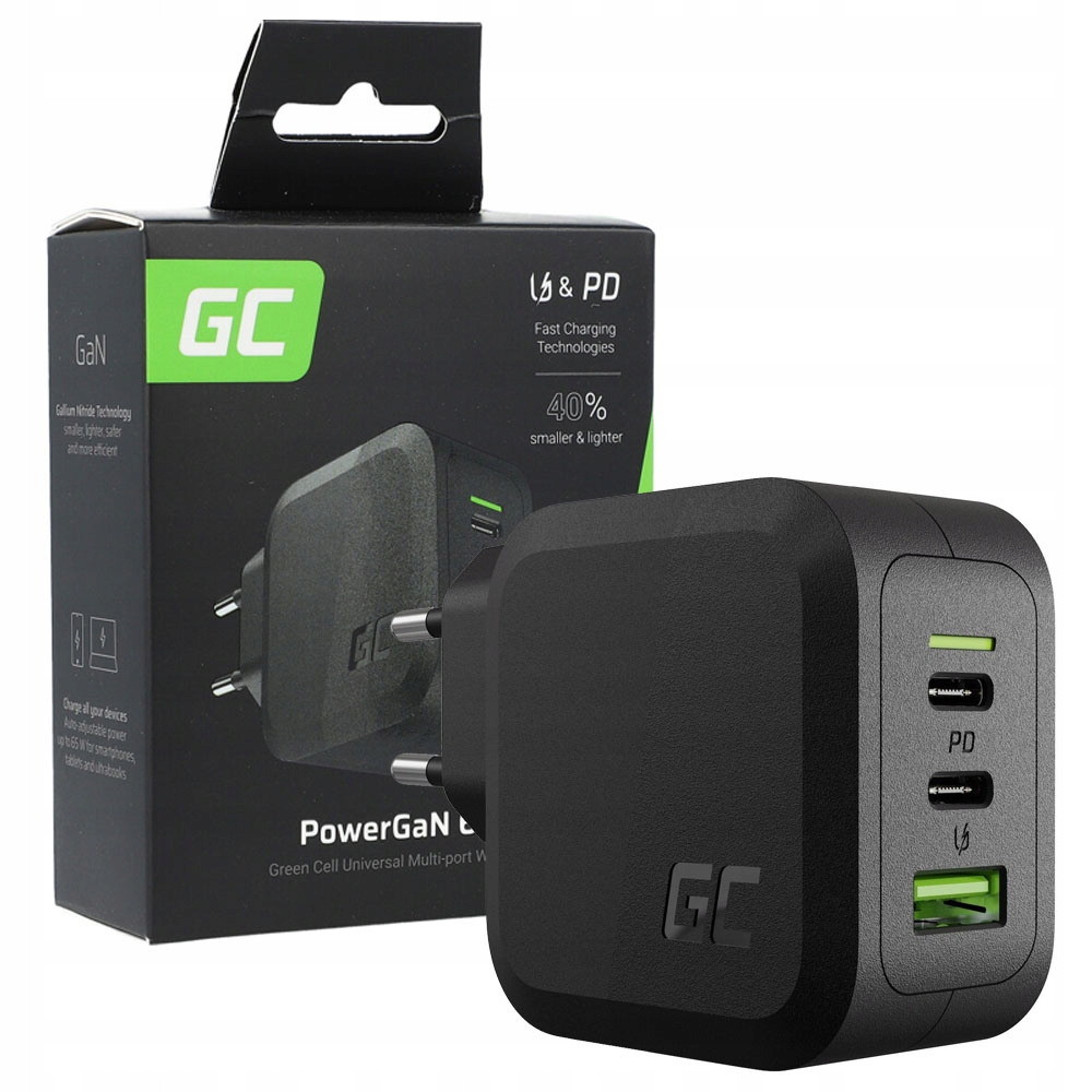 Green Cell Powergan 65W PD 3.0 QC 3,0 2xUSB-C 1XUSB-A Sieťová nabíjačka