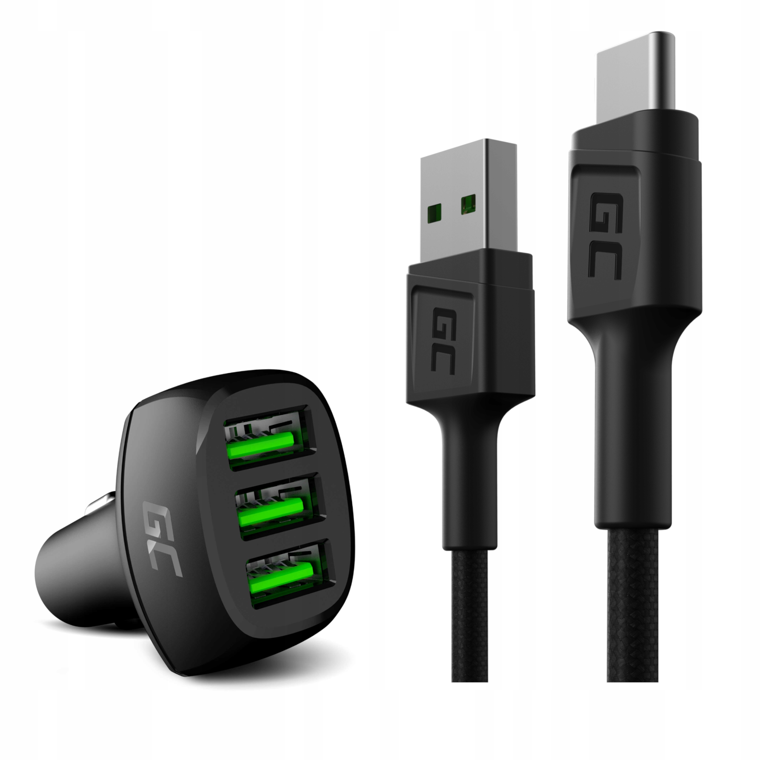 USB Green Cell 3000 CAR nabíjačka má + kábel USB - zelená bunka USB typu C 1,2 m