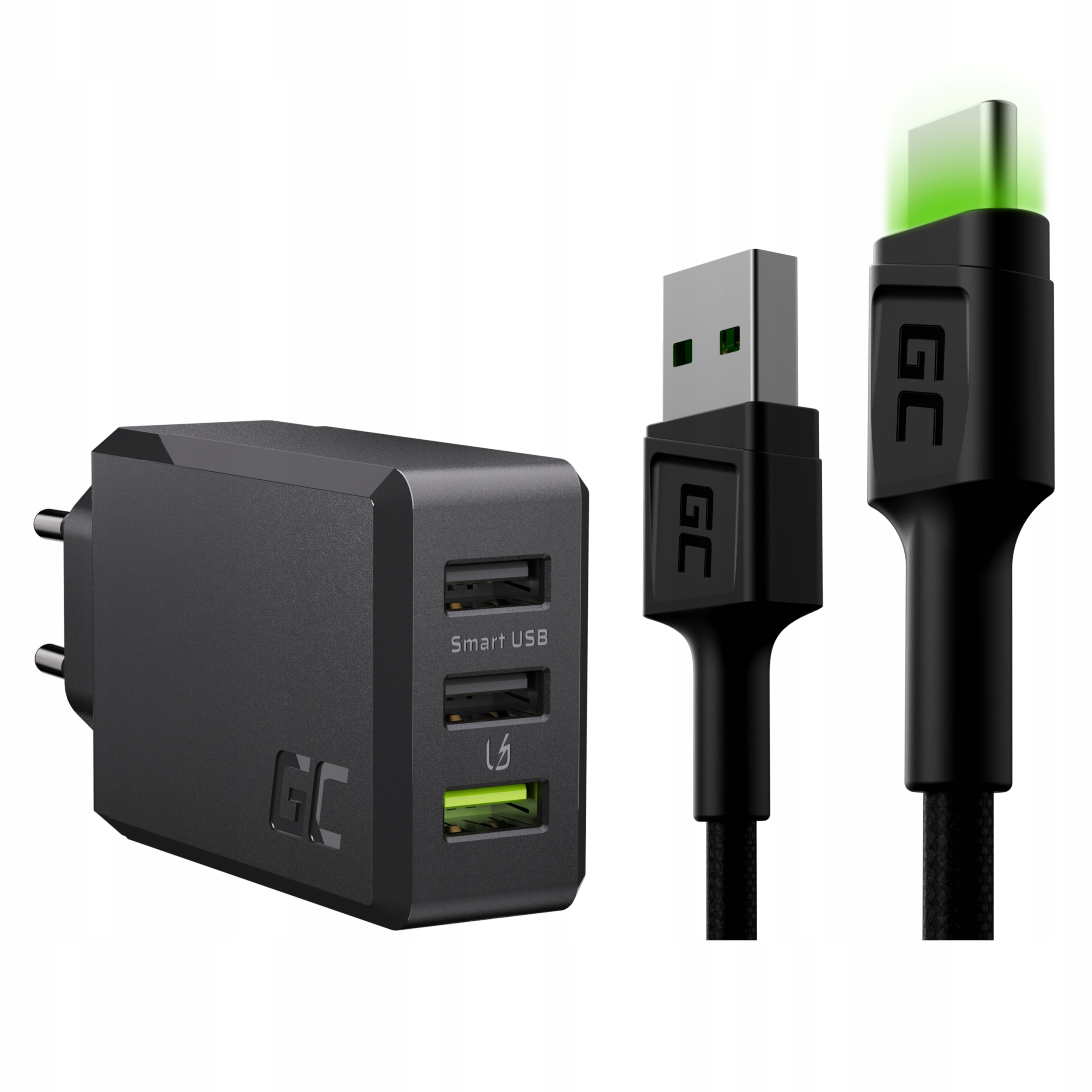 Network Charger 5903317227830 USB Universal 2400 má 5 V + kábel USB - USB Typ C Green Cell 1,2 M.
