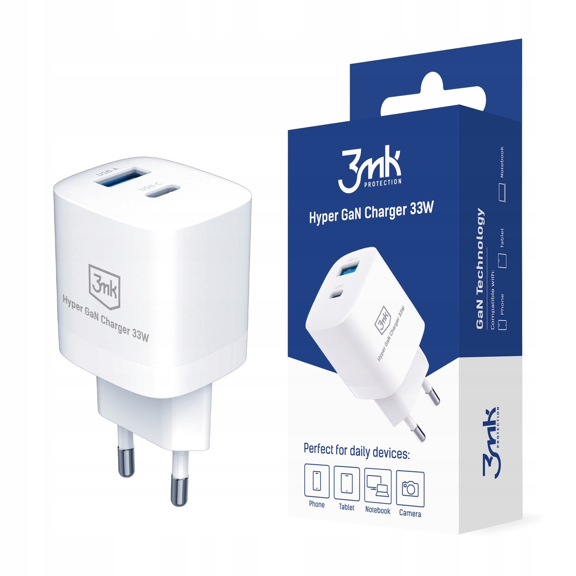 USB-C Network Charger, USB-A, QC 3.0 PD 33W 3MK