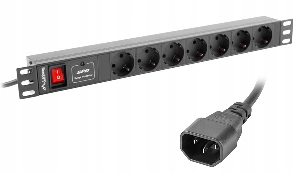 Predlžovací kábel Lanberg pre RACK 1U 10A PDU 7x Schuko 2m čierny