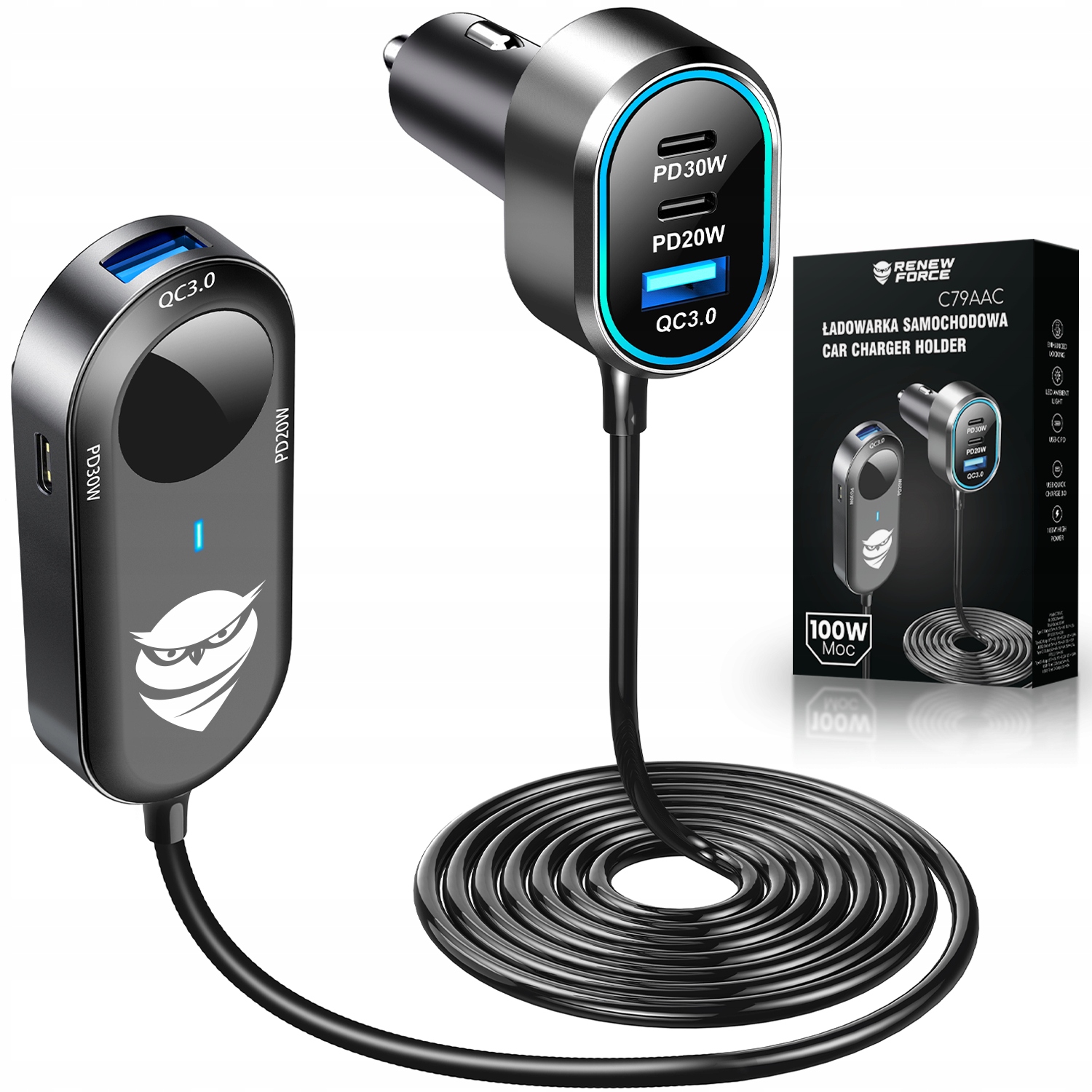 Autonabíjačka, USB typ C RENEW FORCE 3000 mA