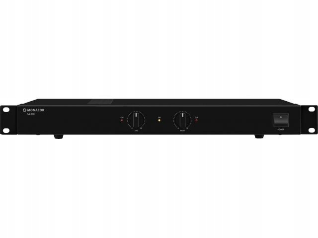 Stereo zosilňovač Monacor SA-200, zosilňovač 100 W s tichou prevádzkou vďaka konceptu chladenia bez vstupu ventilátora a stereofónneho vedenia, kompaktného zvukového zosilňovača, čierny