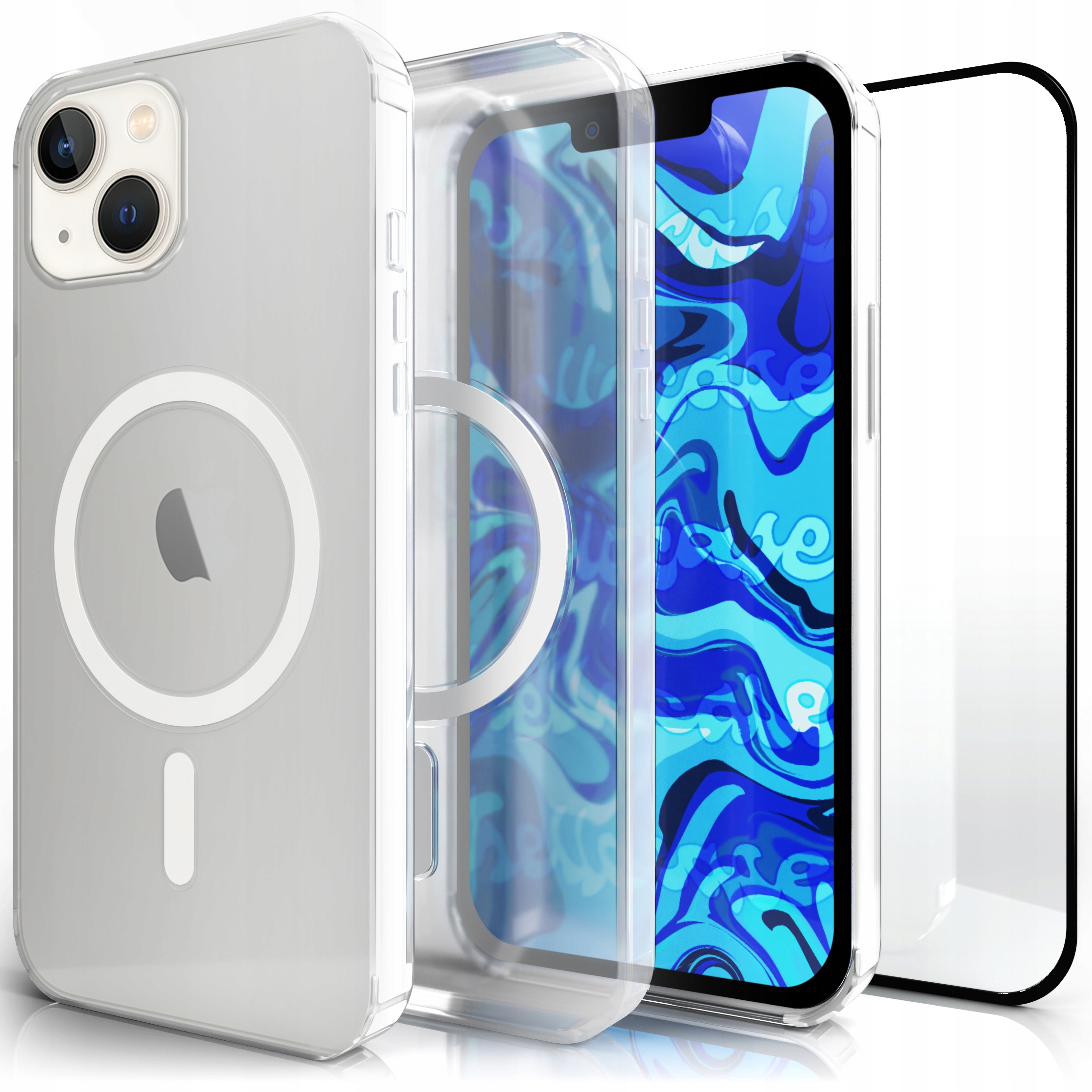 Späť Hello Case pre Apple iPhone 13 MAGSAFE bezfarebné geometrické + Tvrdené sklo Hello Case pre Apple iPhone 13/13 Pro/14/14 Pro 1 ks.