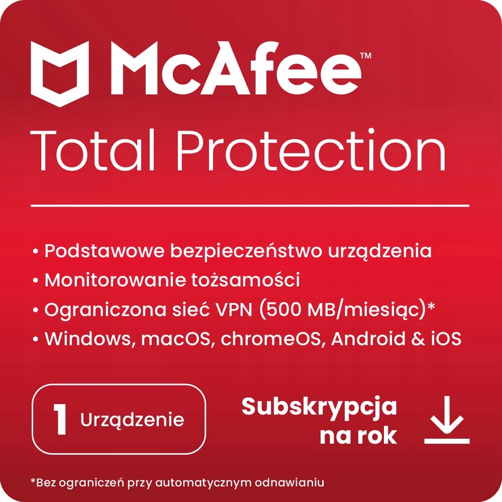 McAfee Total Protection 1 stupeň / 12 mesiacov ESD