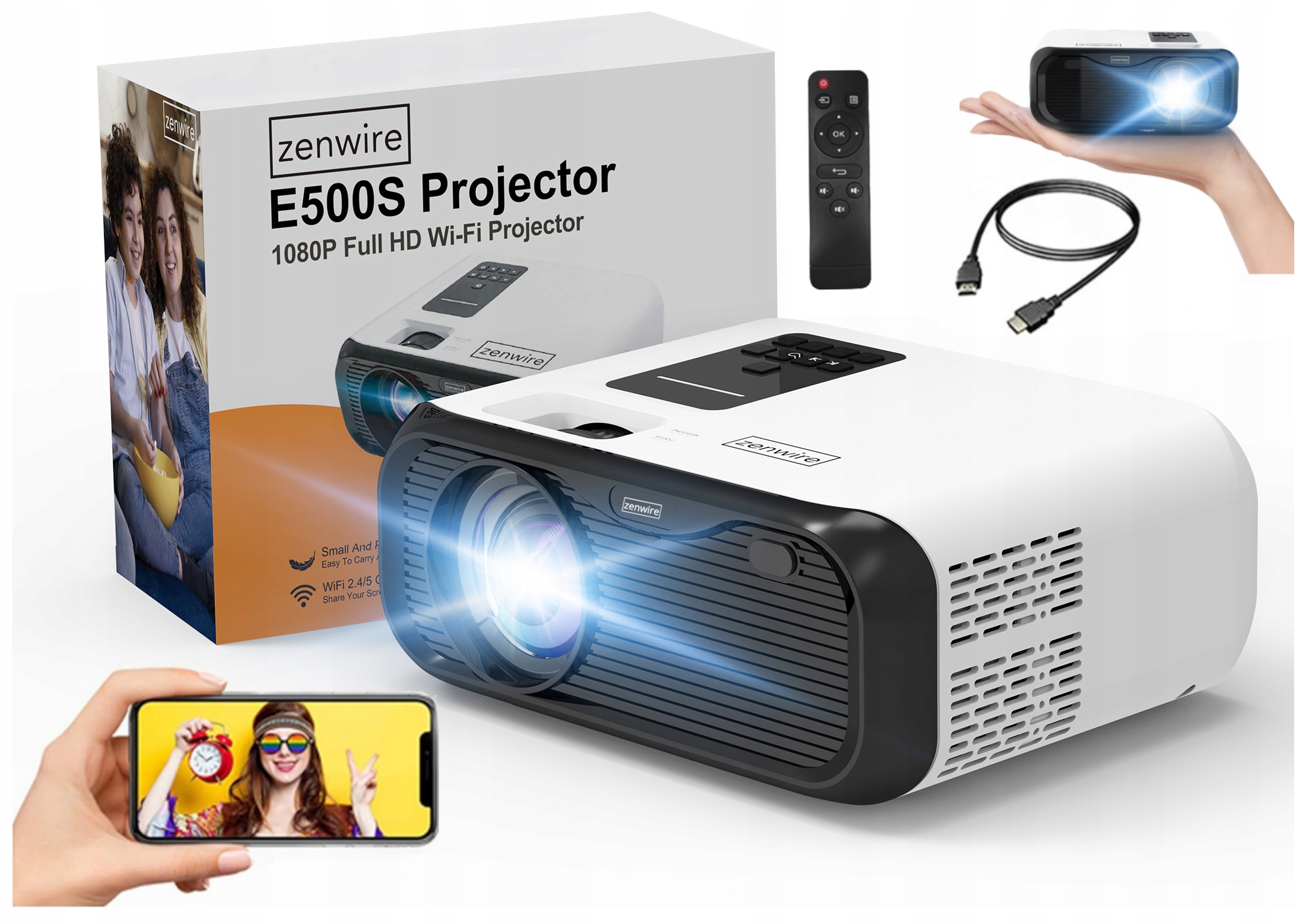 LED projektor Zenwire E500S biely + 2 ďalšie produkty