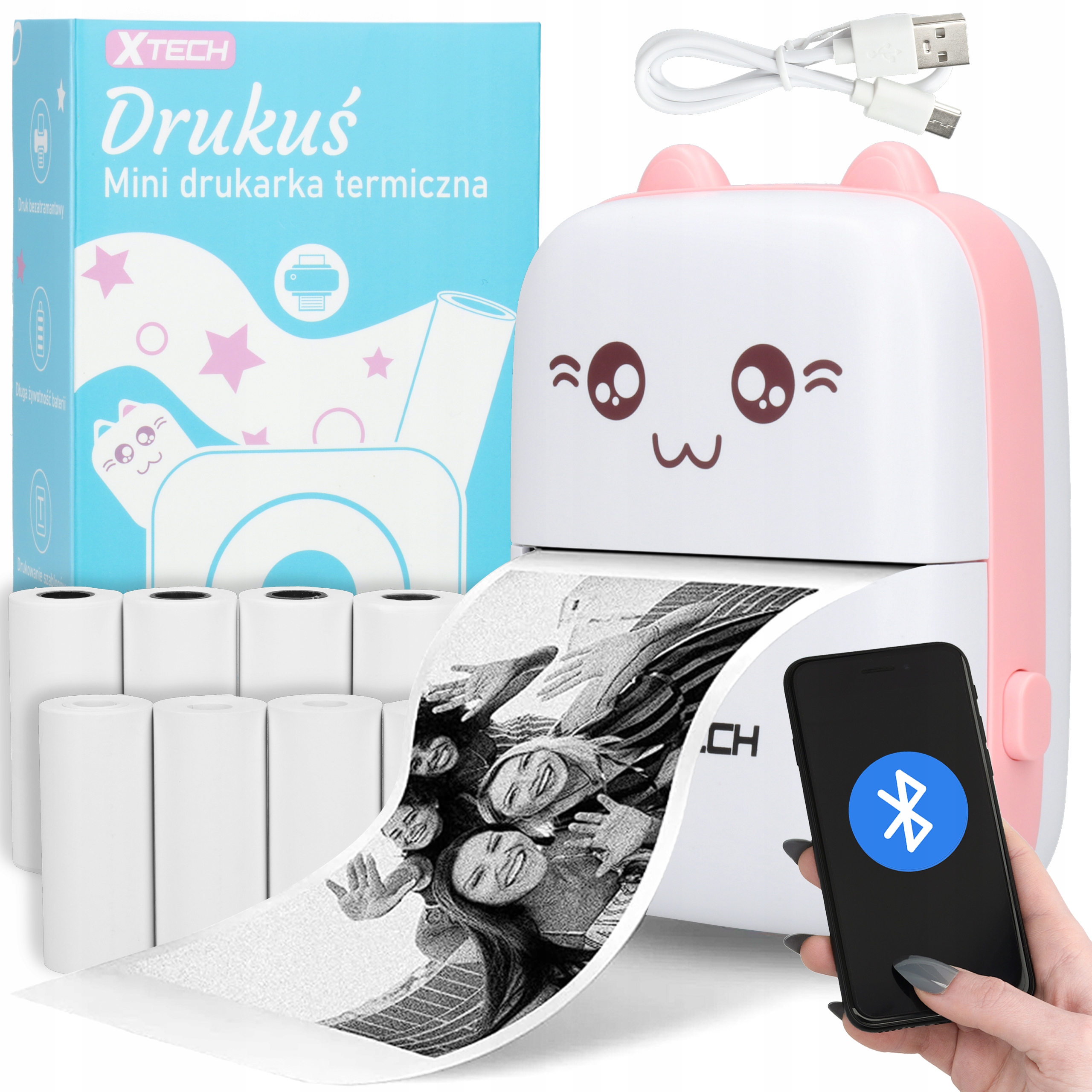 Prenosná mini termotlačiareň DRUKUŚ ORIGINÁLNA 11 ROLLERS RUŽOVÁ