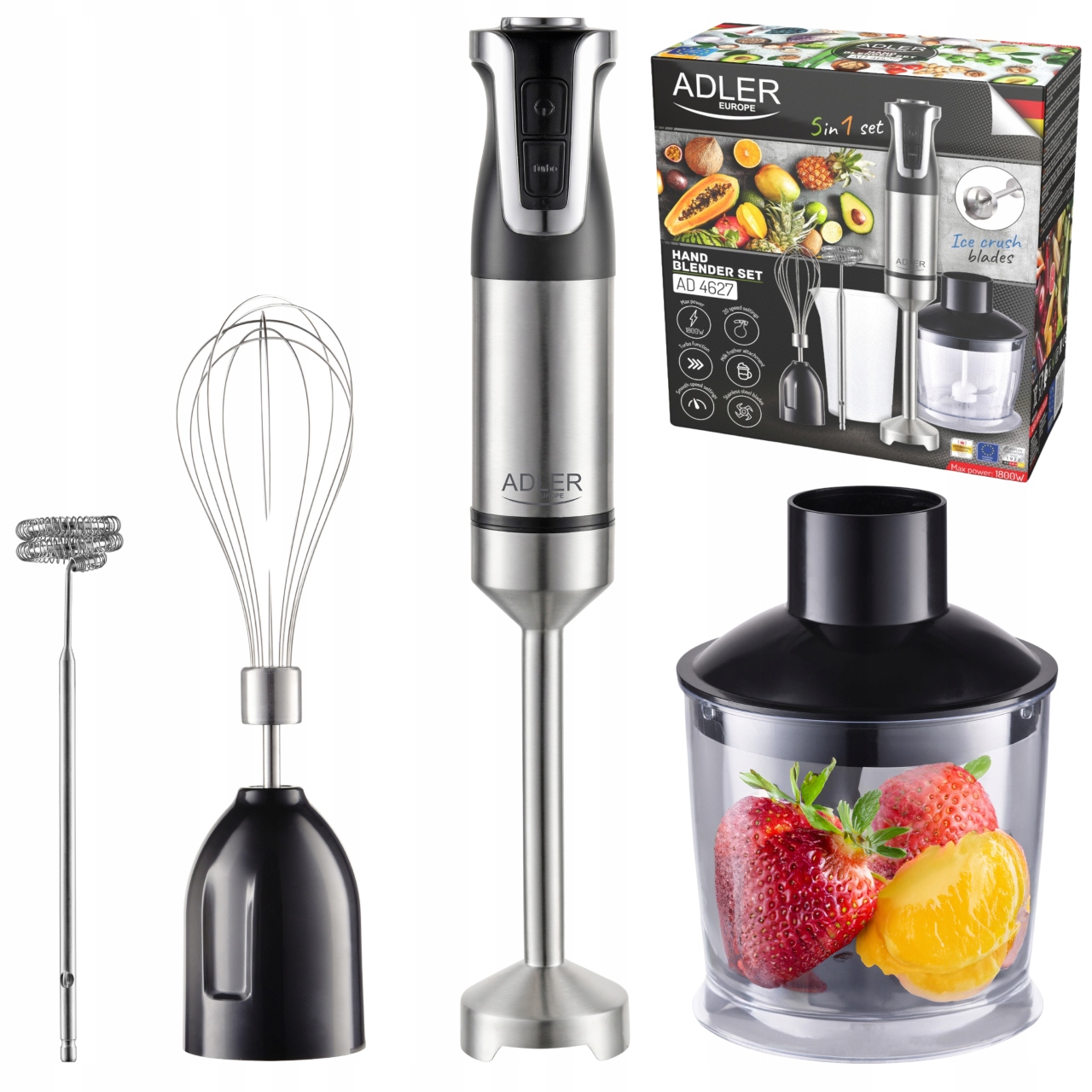 ADLER EUROPE tyčový mixér Multifunkčný tyčový mixér 1800W AD4627 1800W čierny
