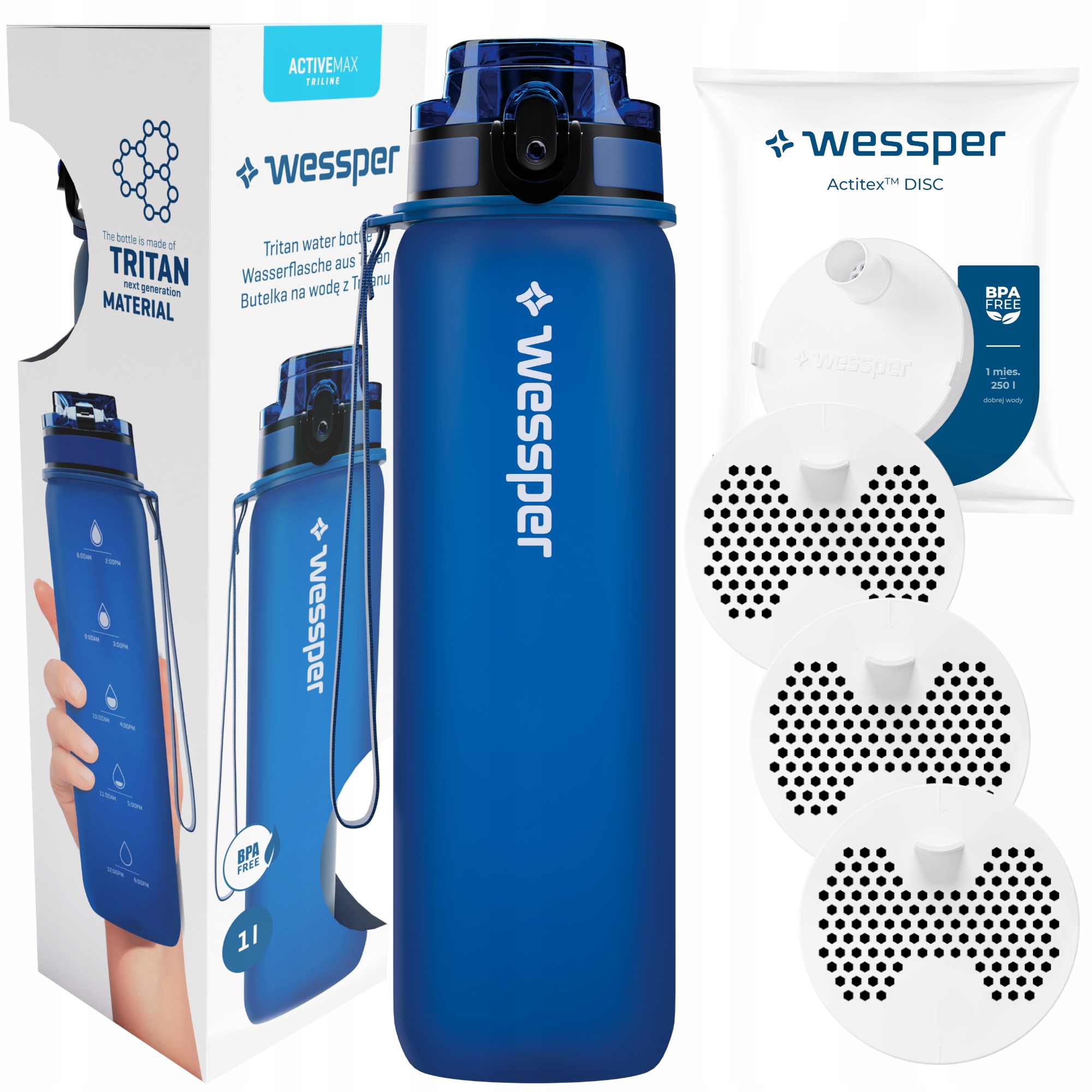 Filtračná fľaša Wessper Activemax Triline 1 l modrá
