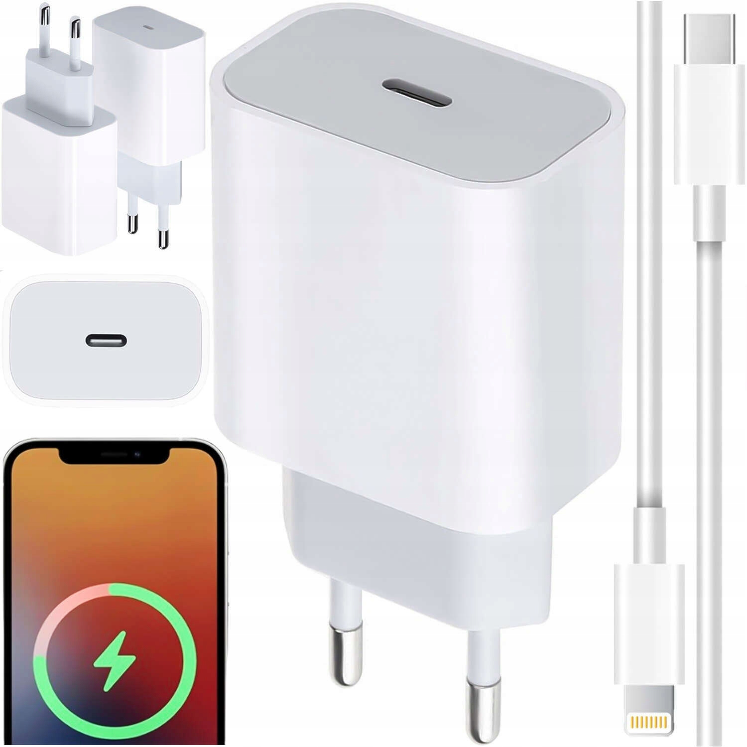 Alogy Apple Lightning sieťová nabíjačka, USB typ C pre Apple 2000 mA 20 V 46311 biela + USB typ C kábel - Apple Lightning Alogy 1 m