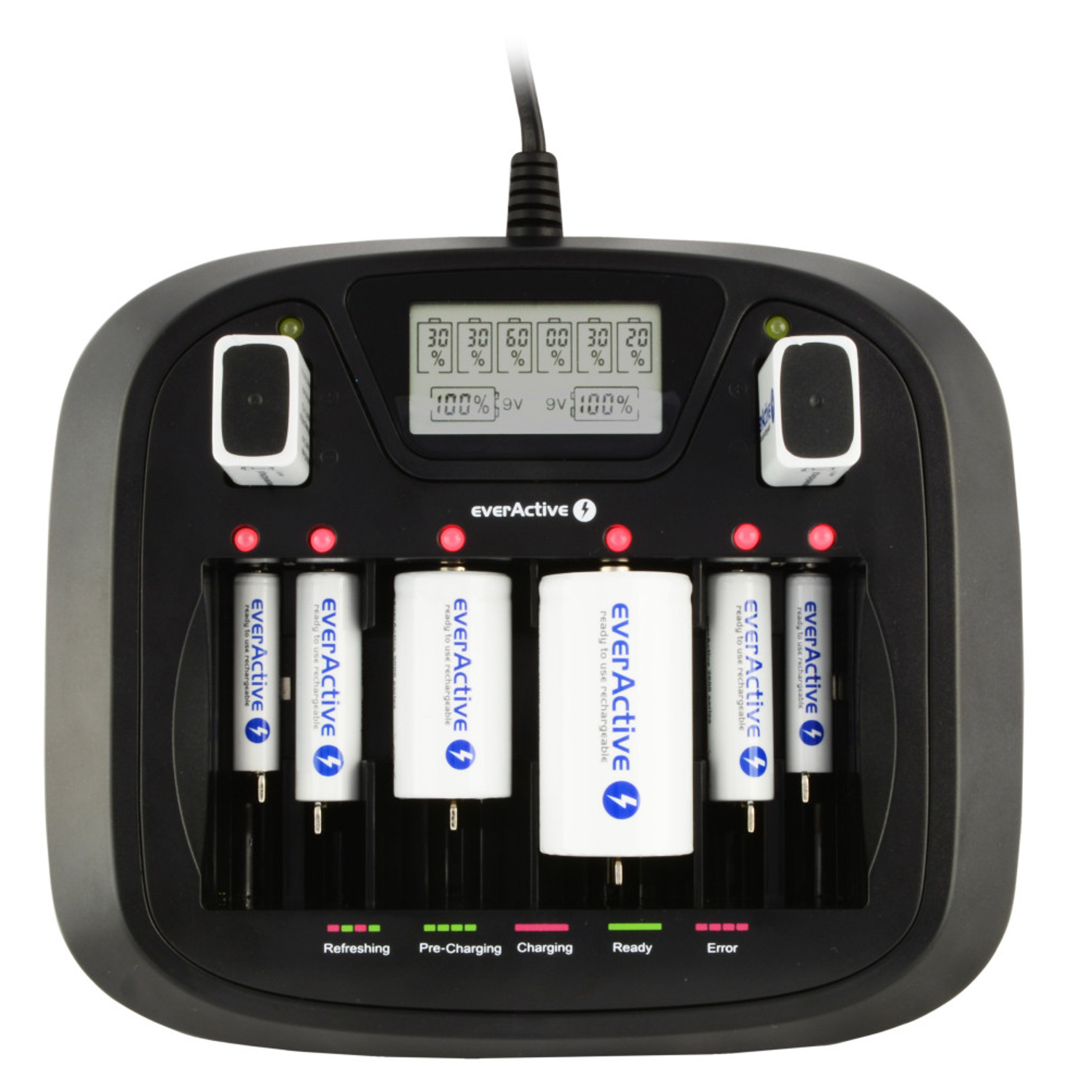 Everactive NC900U nabíjačka 6 9V (6F22), AA, AAA, C (R14), D (R20)