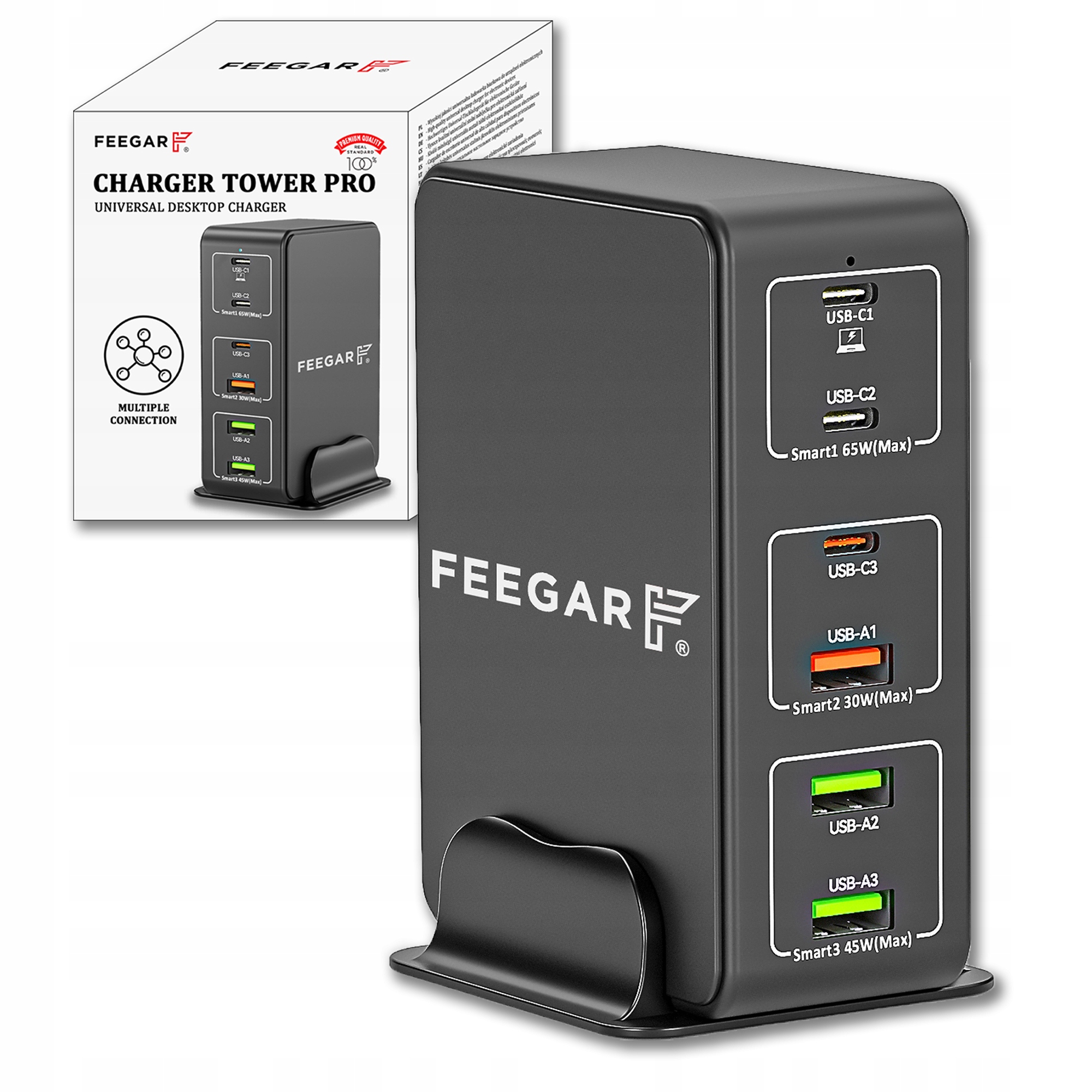 Feegar Tower Pro 140 W nástenná nabíjačka 3x USB-A 3x USB-C