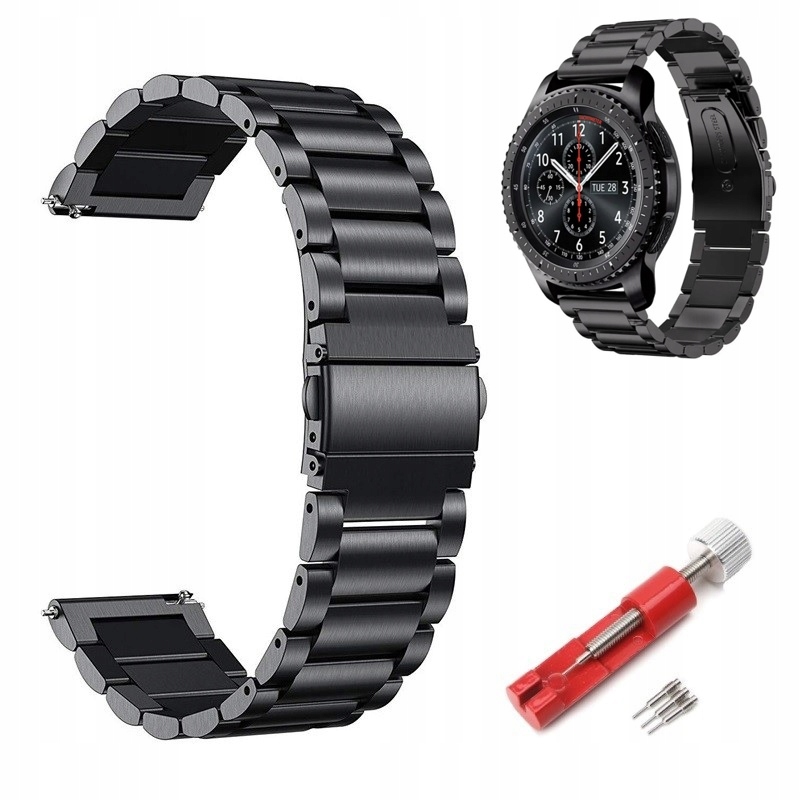 Náramok s najlepším príslušenstvom pre Samsung Galaxy Watch 46 mm/3 45 mm/Gear S3 22 mm čierny + nástroj na skrátenie remienka hodiniek a zverák