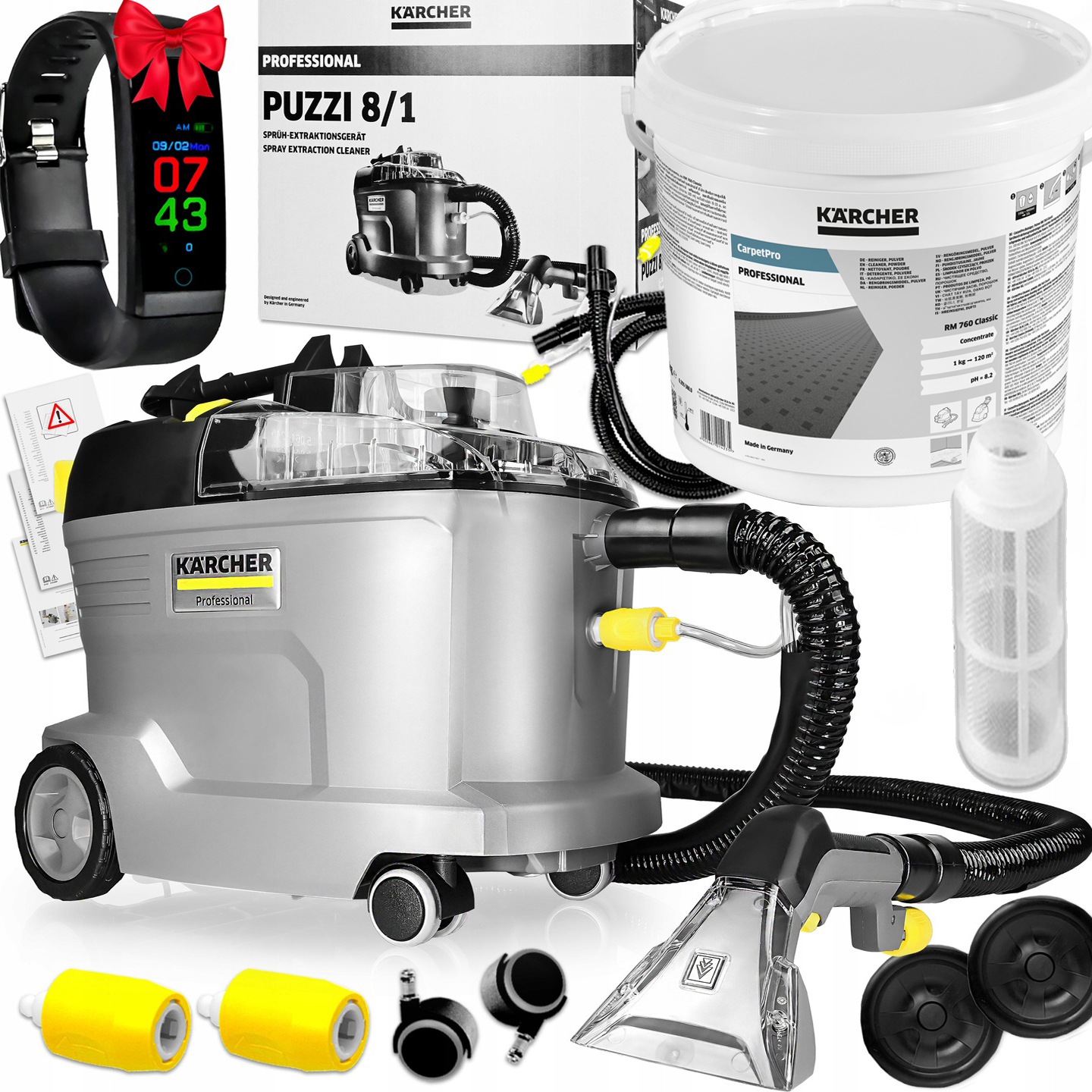 Odchodný vysávač Kärcher Puzzi 8/1 C 1200 W Striebro/šedá + pranie prášku Kärcher 10 kg 10 l 1 pc.