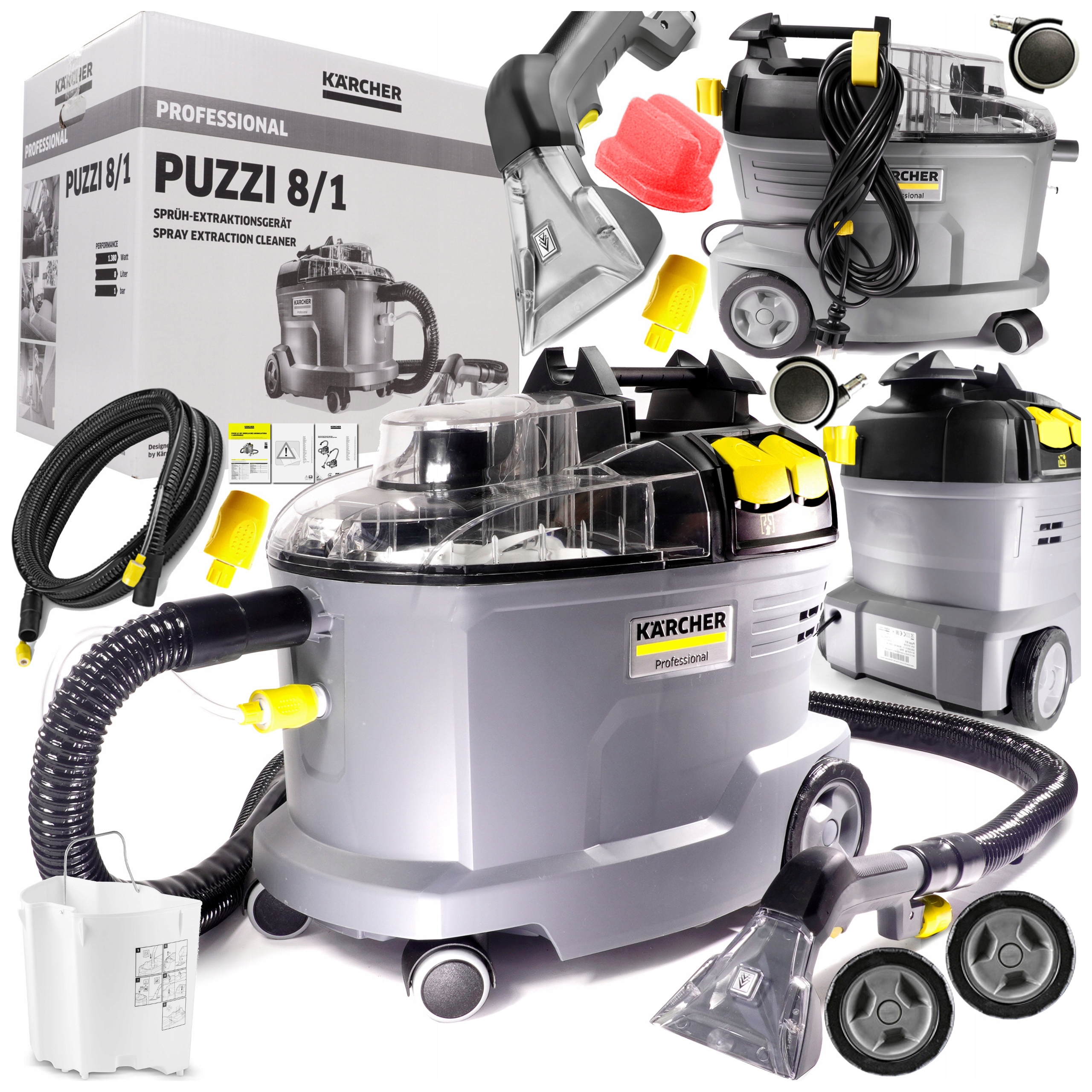 Kreslenie vysávača Kärcher Puzzi 8/1 - nový model 1200 v striebornej/šedej farbe