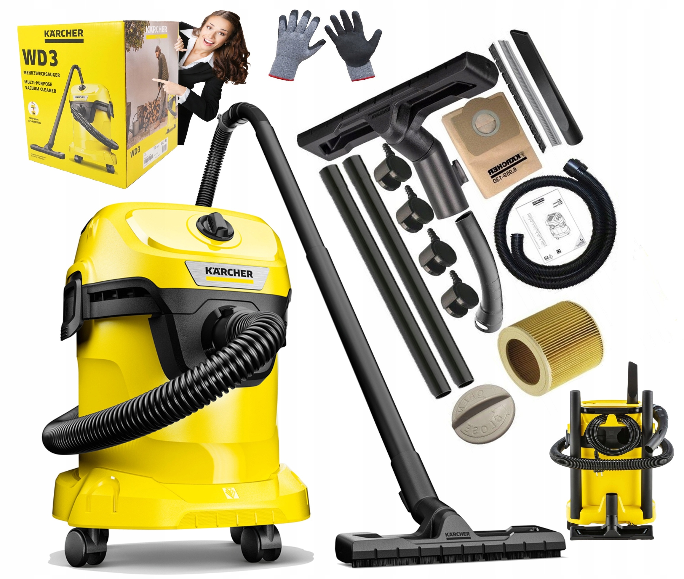 Vodný vysávač Kärcher Priemyselný vysávač Karcher WD3 1400 W žltá/zlato