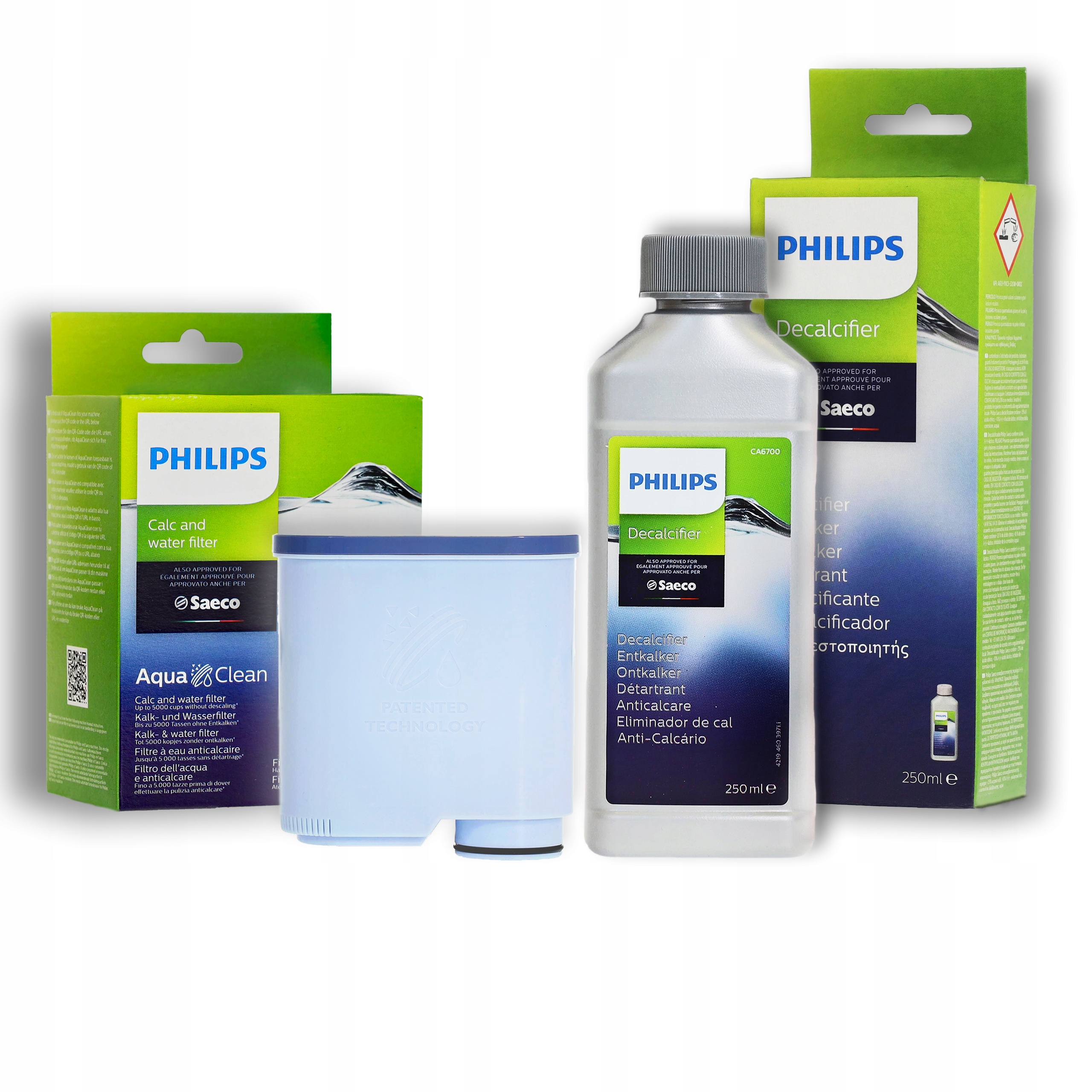 Filtračná vložka do kanvičky Philips CA 1 ks + Tekutý odstraňovač vodného kameňa pre Philips Saeco Decalcifier 0,25 l