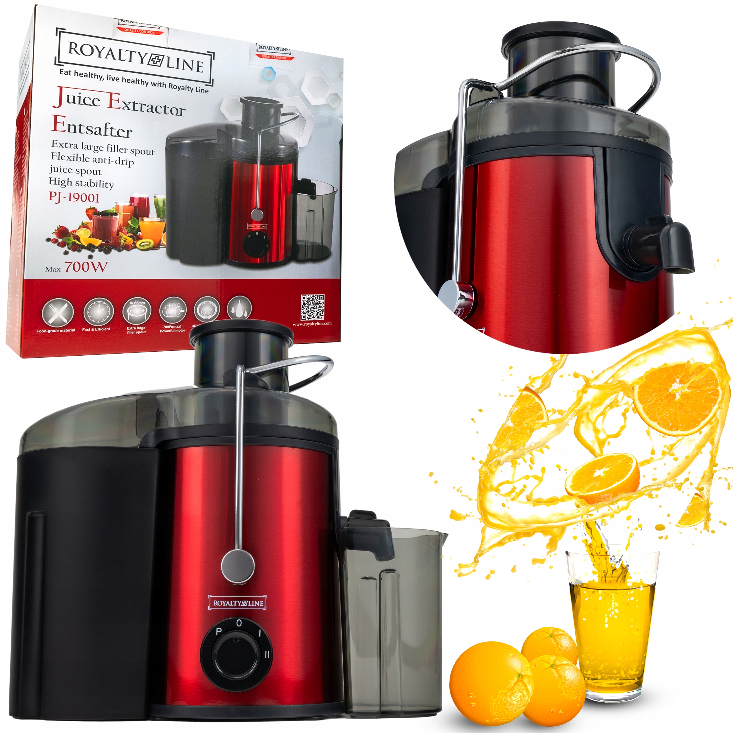 Odšťavovač Royalty Line RL PJ-19001 červený 700W