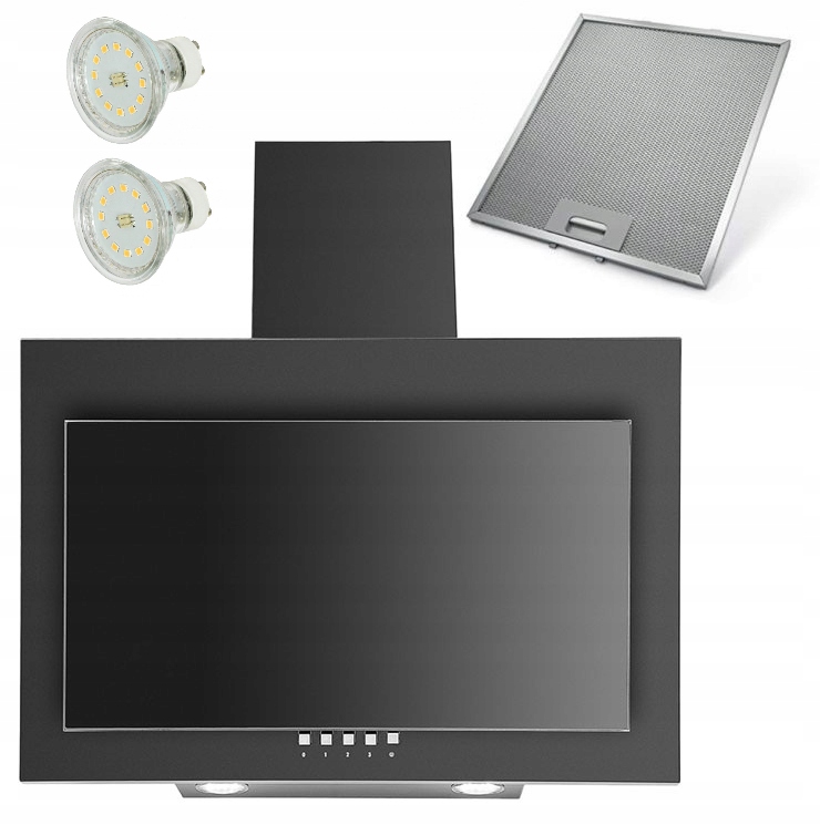 KOMÍNOVÝ ODSÁVAČ ČIERNY LED SKLENENÝ 60CM + UHLÍKOVÝ FILTER